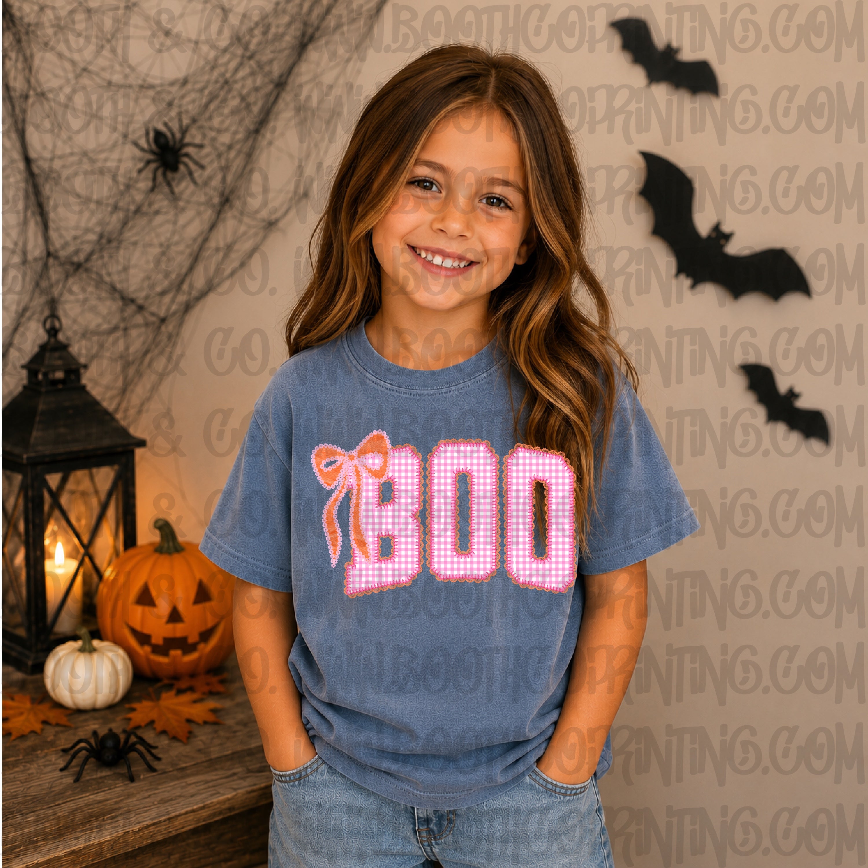 Curved Lace Boo With Bow- pink and orange