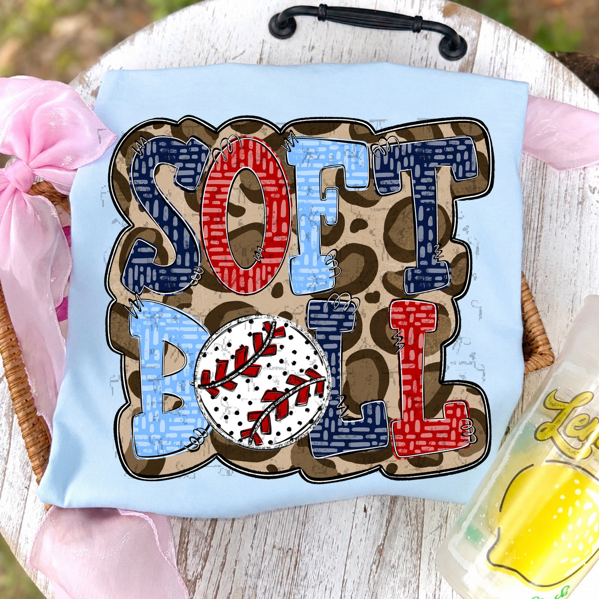Softball Doodle Letters Polka Dot Cheetah Print-Red/Navy Blue/Carolina Blue