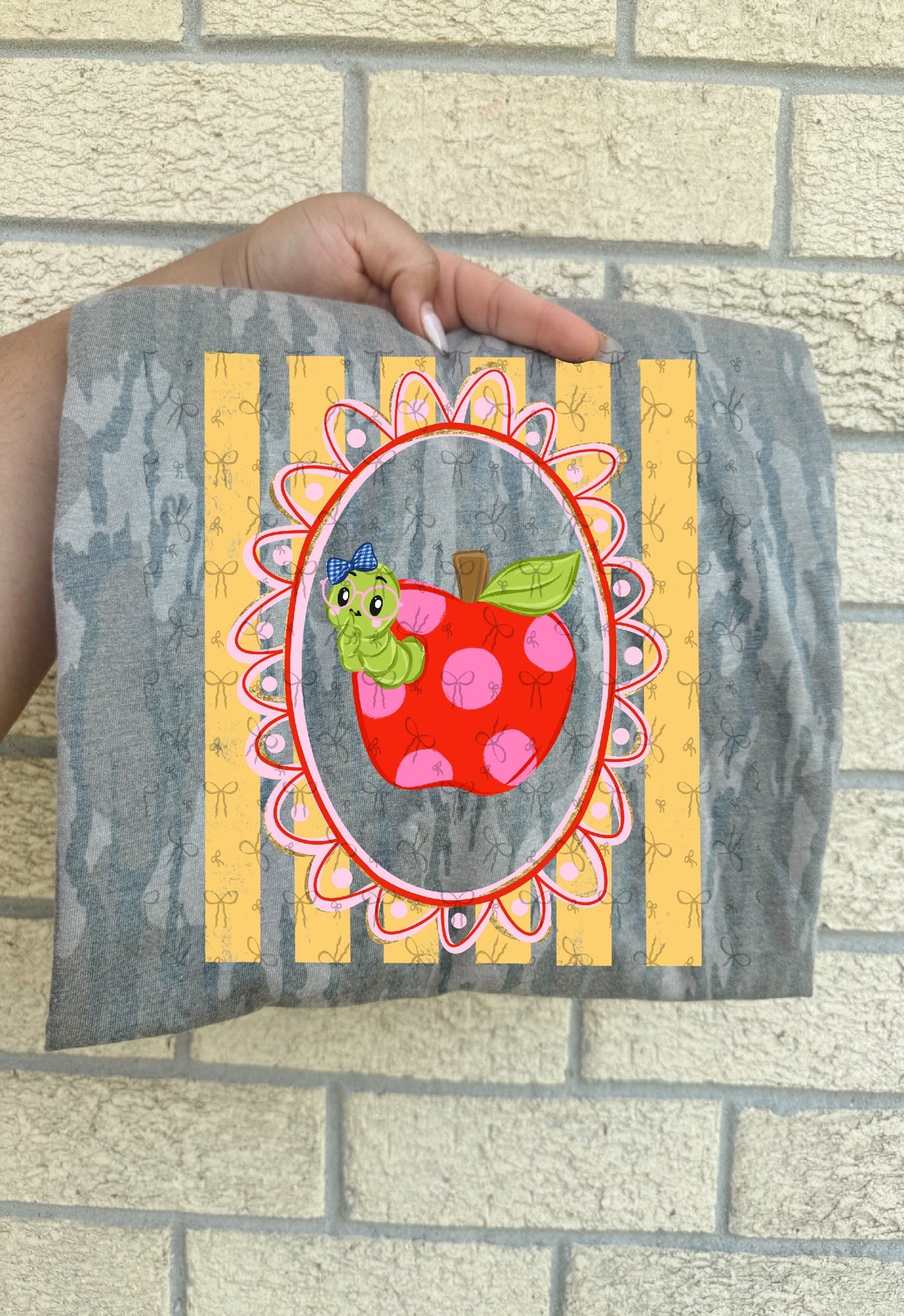 Teachers Apple with Caterpillar- Stripes