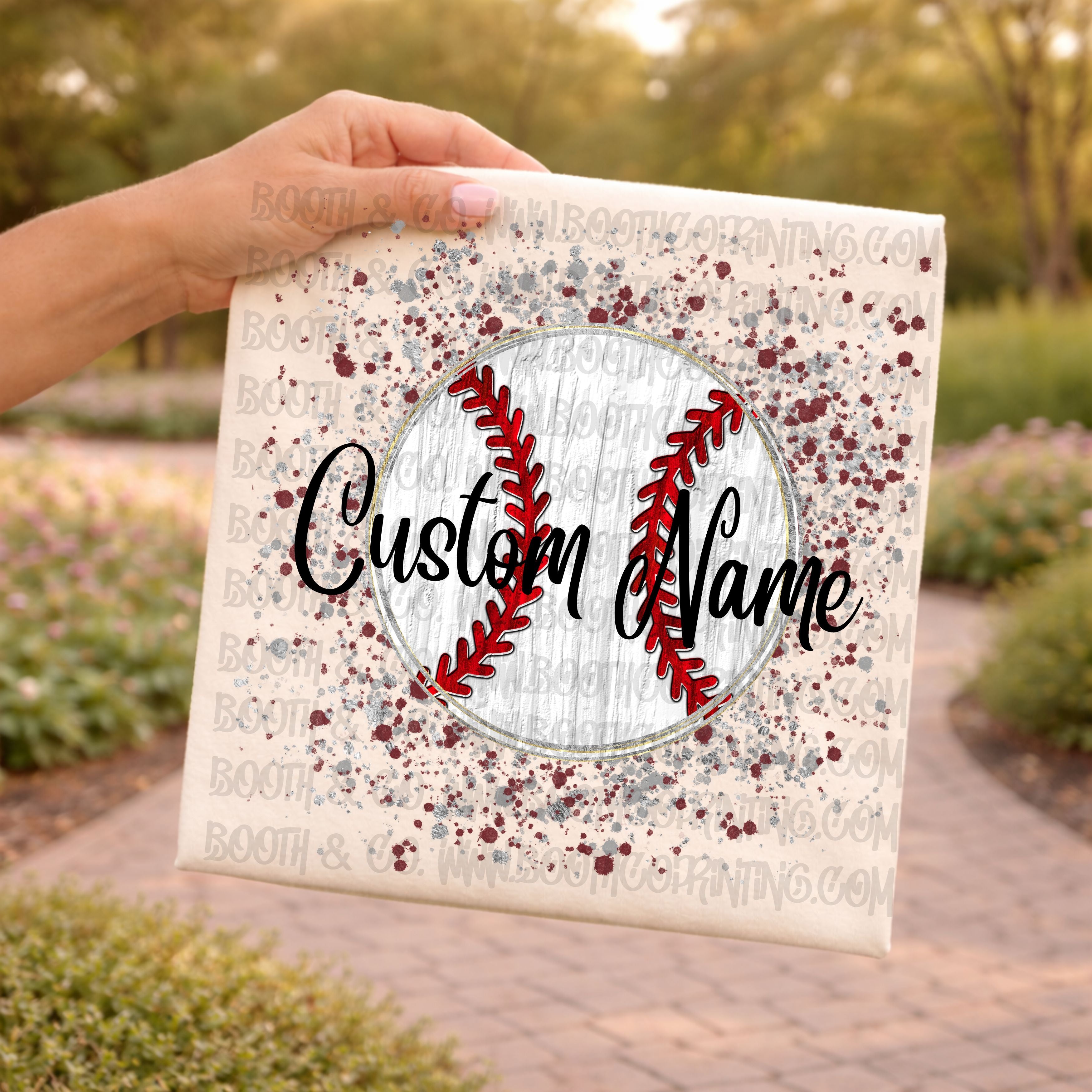 Splatter Baseball Custom Name- Maroon, Grey, White