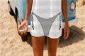 String Bikini Bottoms-Gray