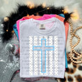 Blue cross on white polkadot stripes