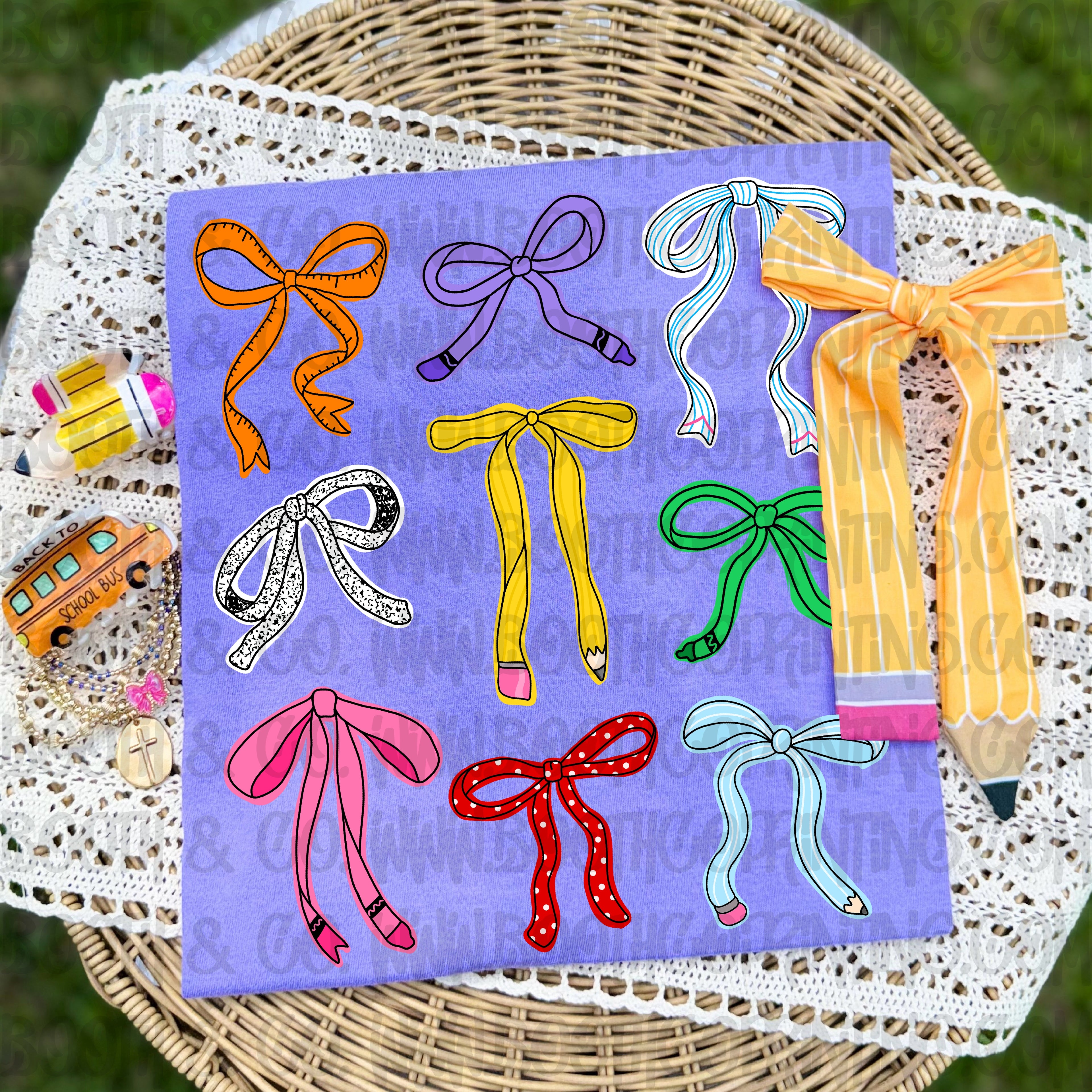 Hand Drawn Back to School Bows Coquette