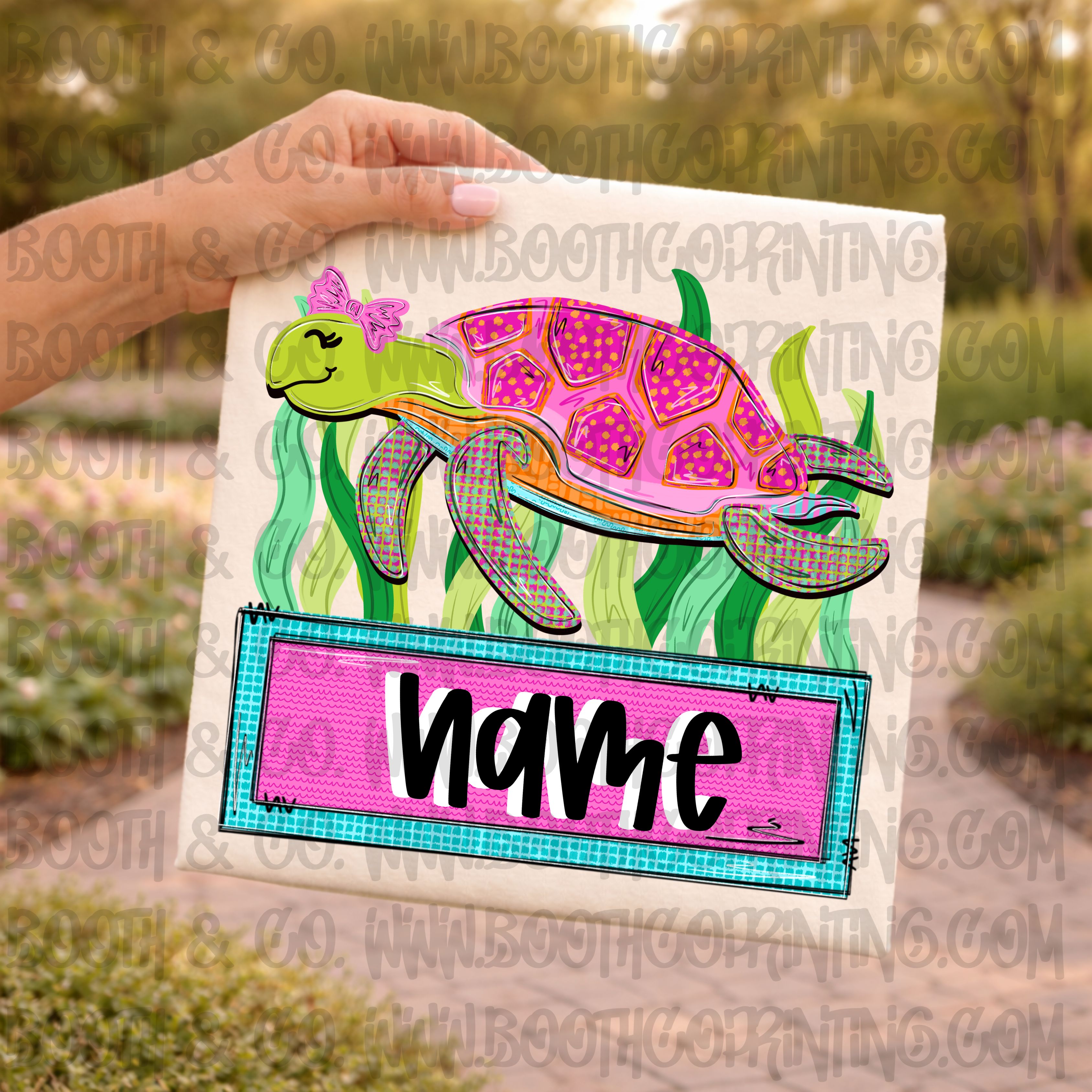 Sea turtle with bow and name patch
