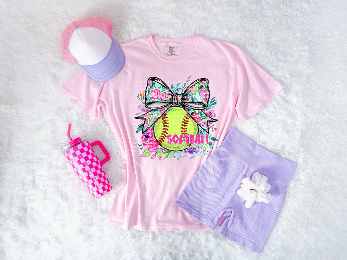 Softball Mama Floral Bow