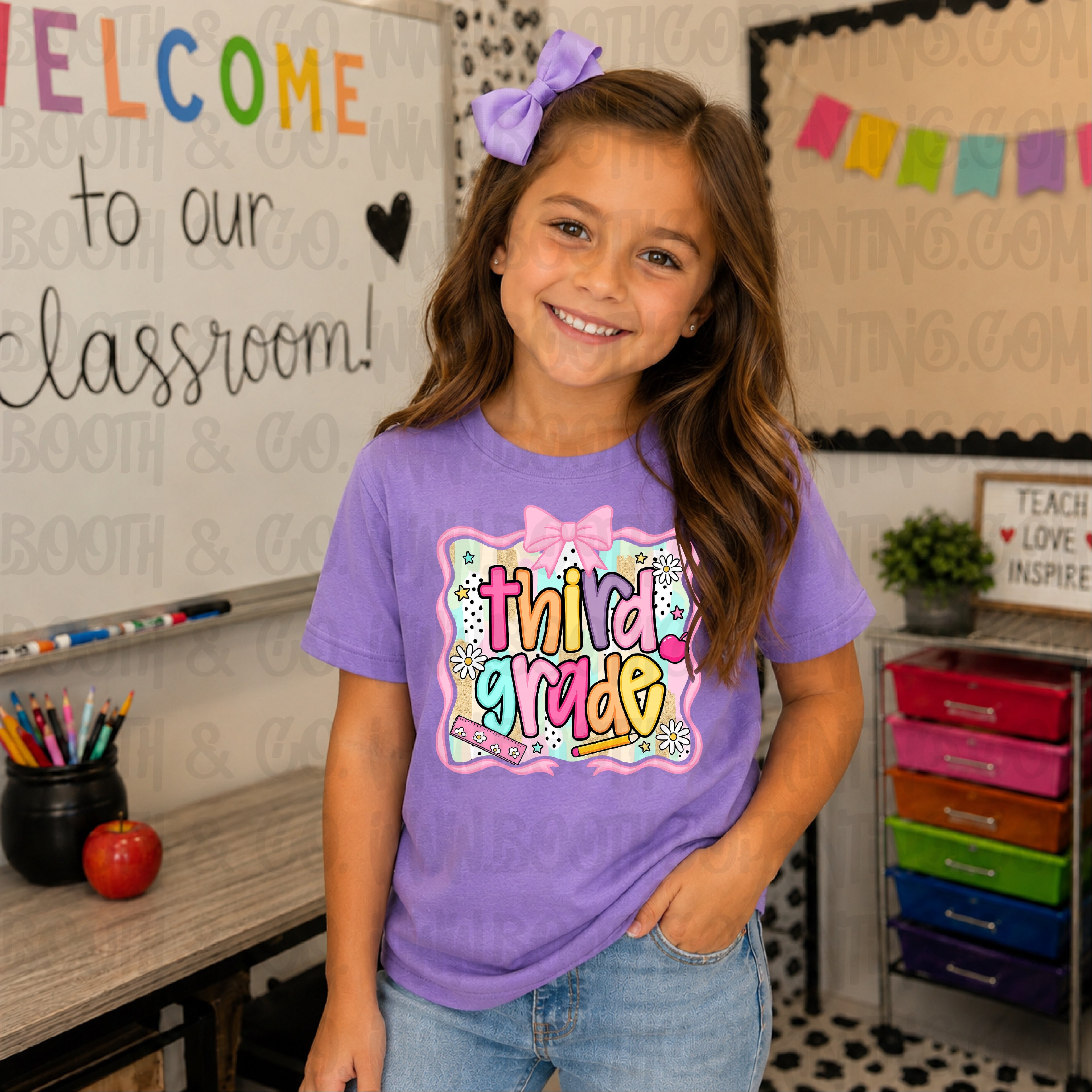 Brushstroke Preppy Bow Grade Plates- Third Grade