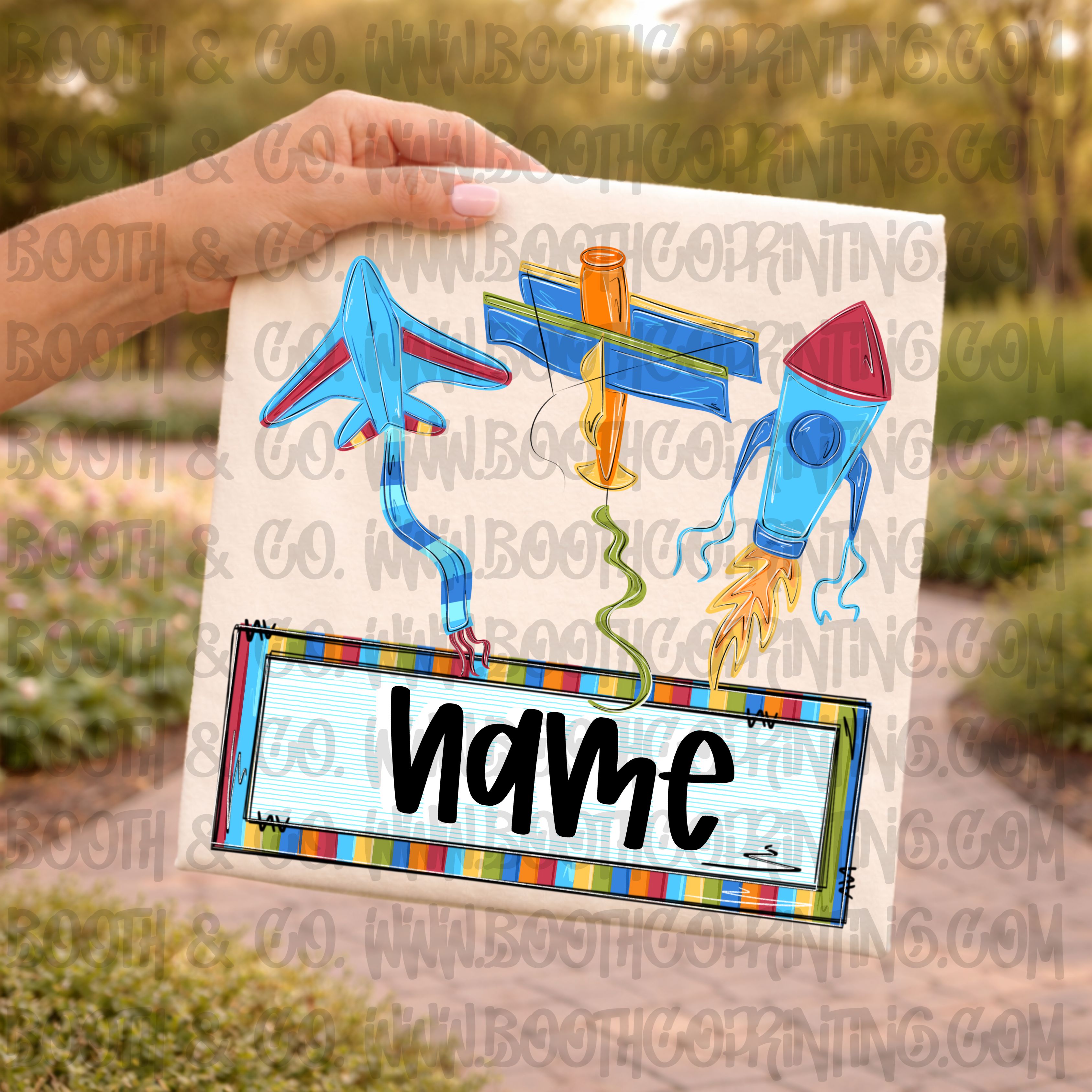 Planes and rockets Kite trio with name patch