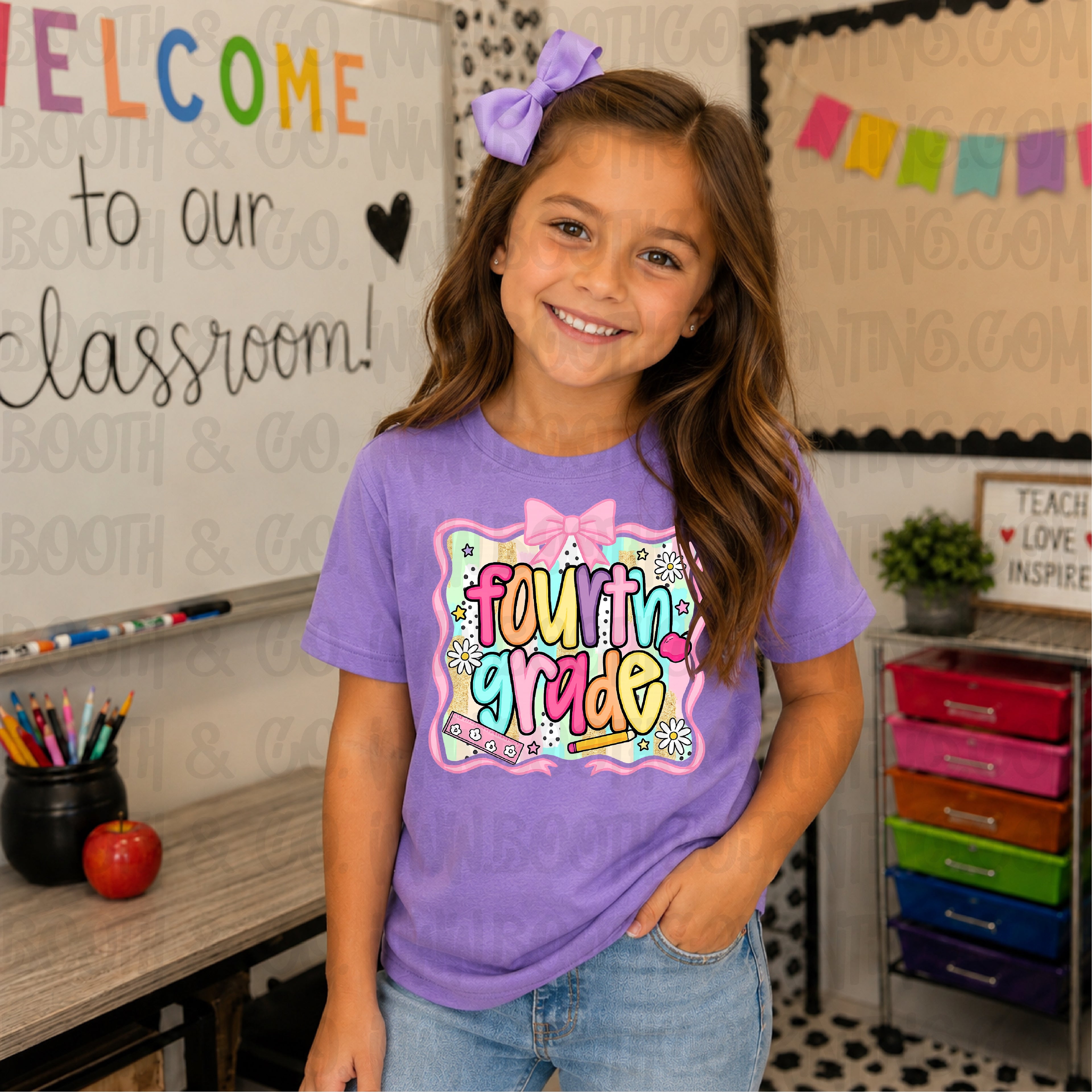 Brushstroke Preppy Bow Grade Plates- Fourth Grade