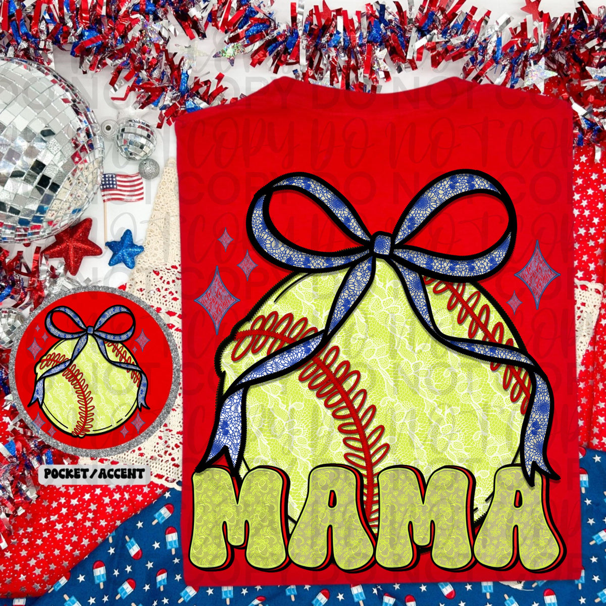 Softball Mama Laced Ball/bow- Pocket Design