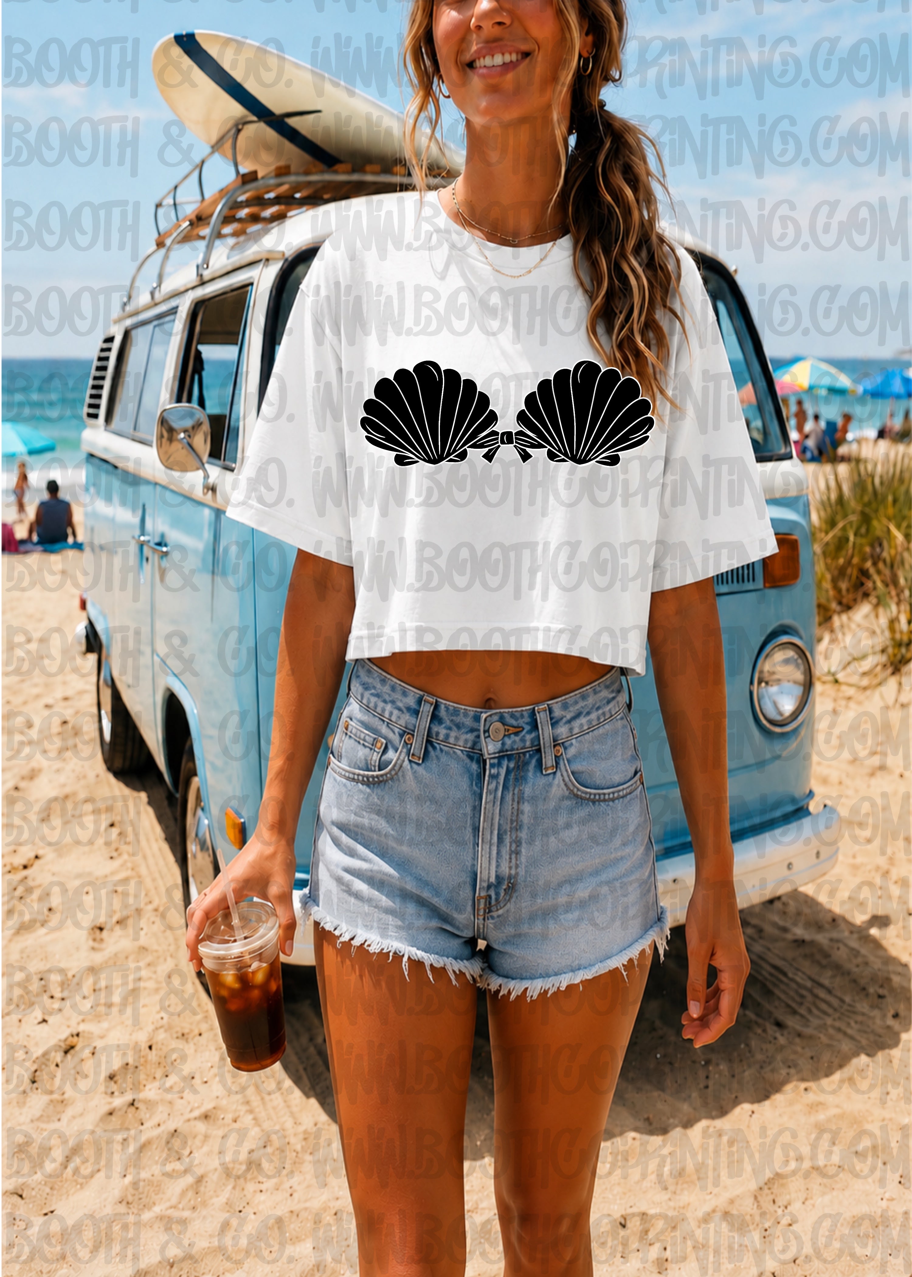 Shell Top Bathing Suit- Black white outline