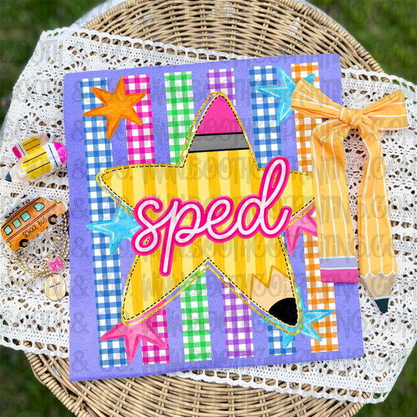 Gingham Star School Plate- Sped