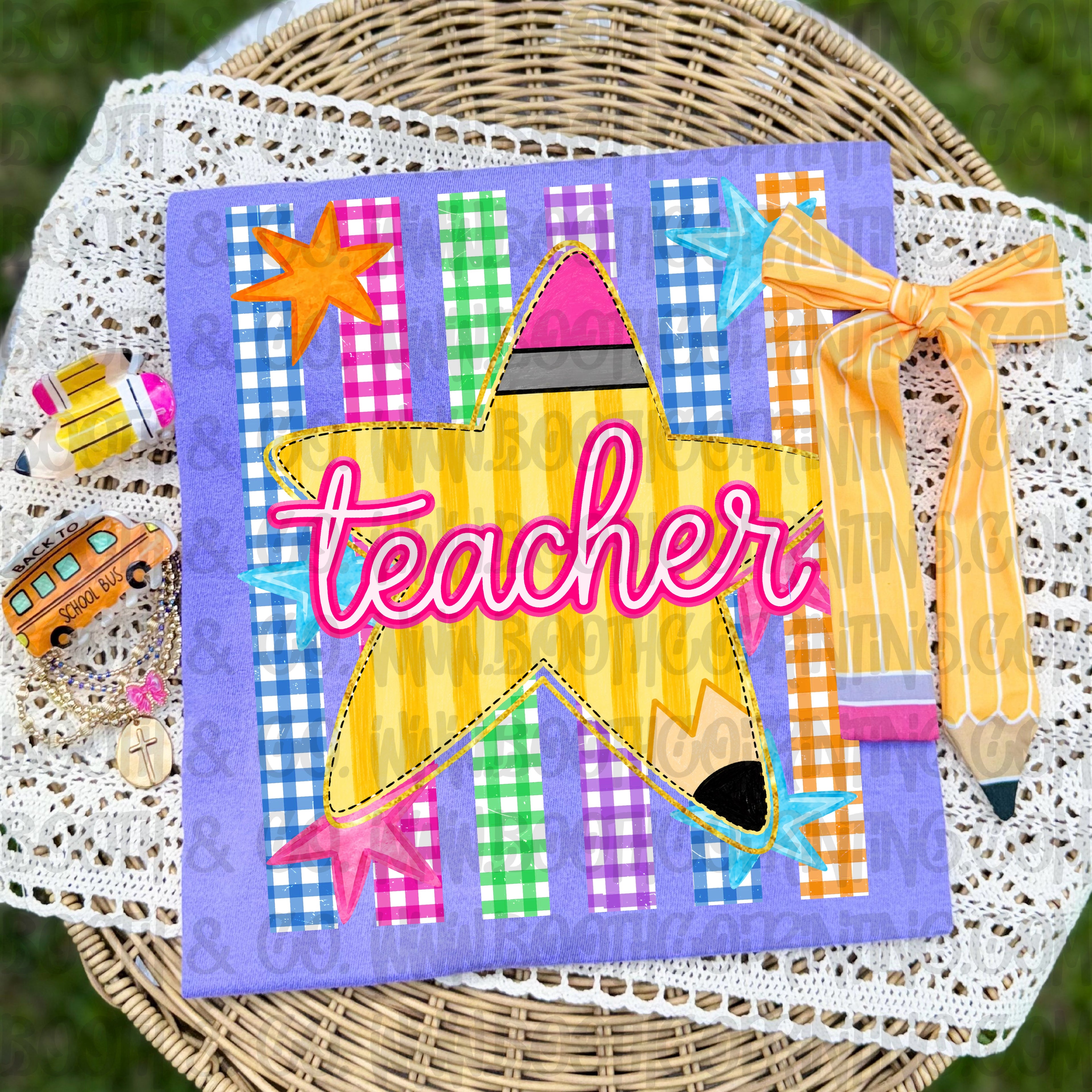 Gingham Star School Plate- Teacher