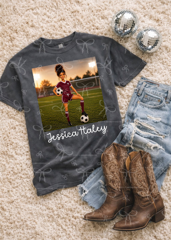 Brunette Soccer Player (Maroon) Barbie- Custom Name