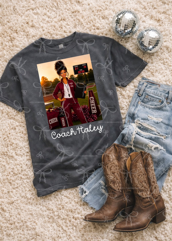 Brunette Cheer Coach Barbie (Maroon)- Custom Name