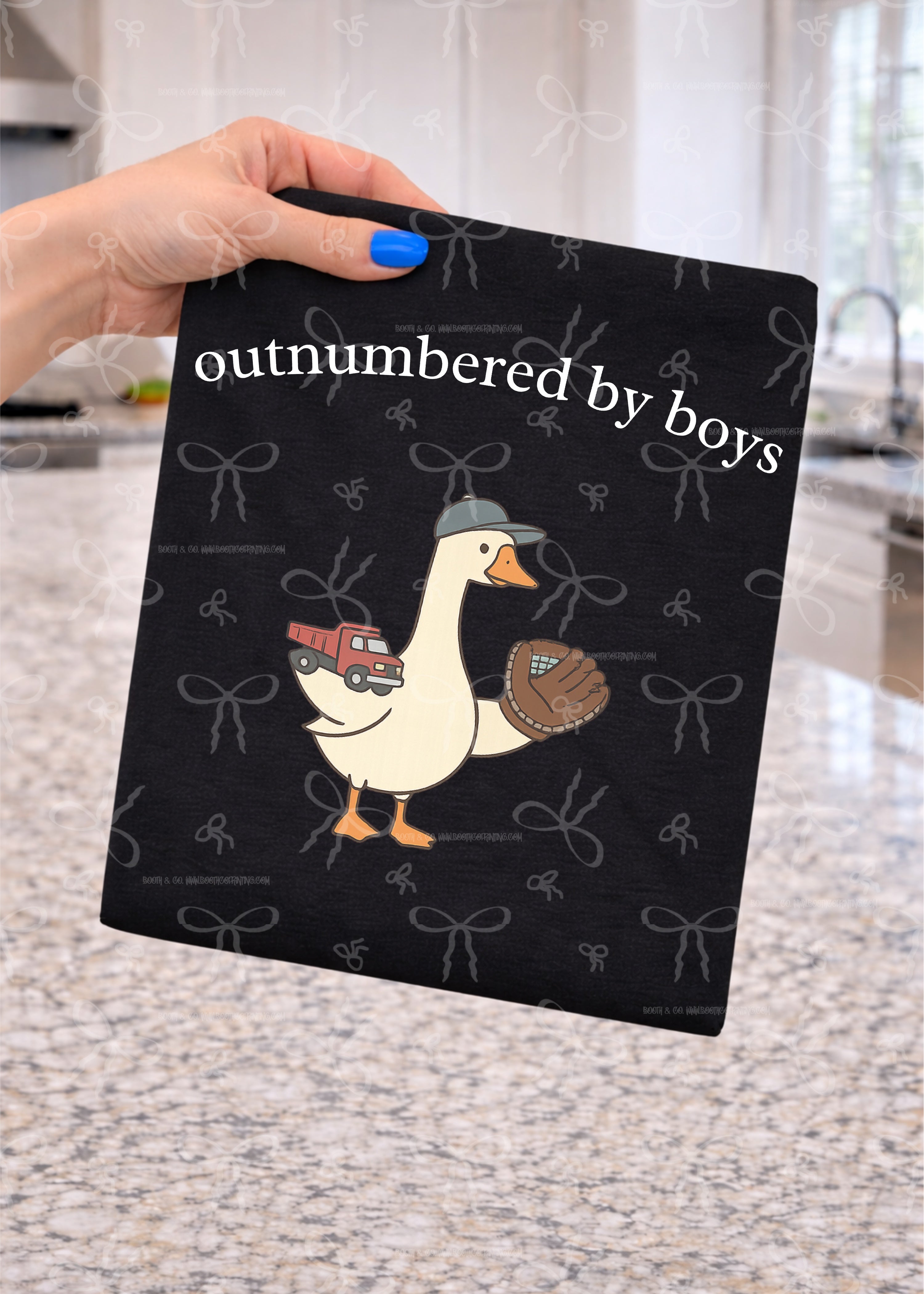 Outnumbered by boys Goose- Red truck and glove (white)