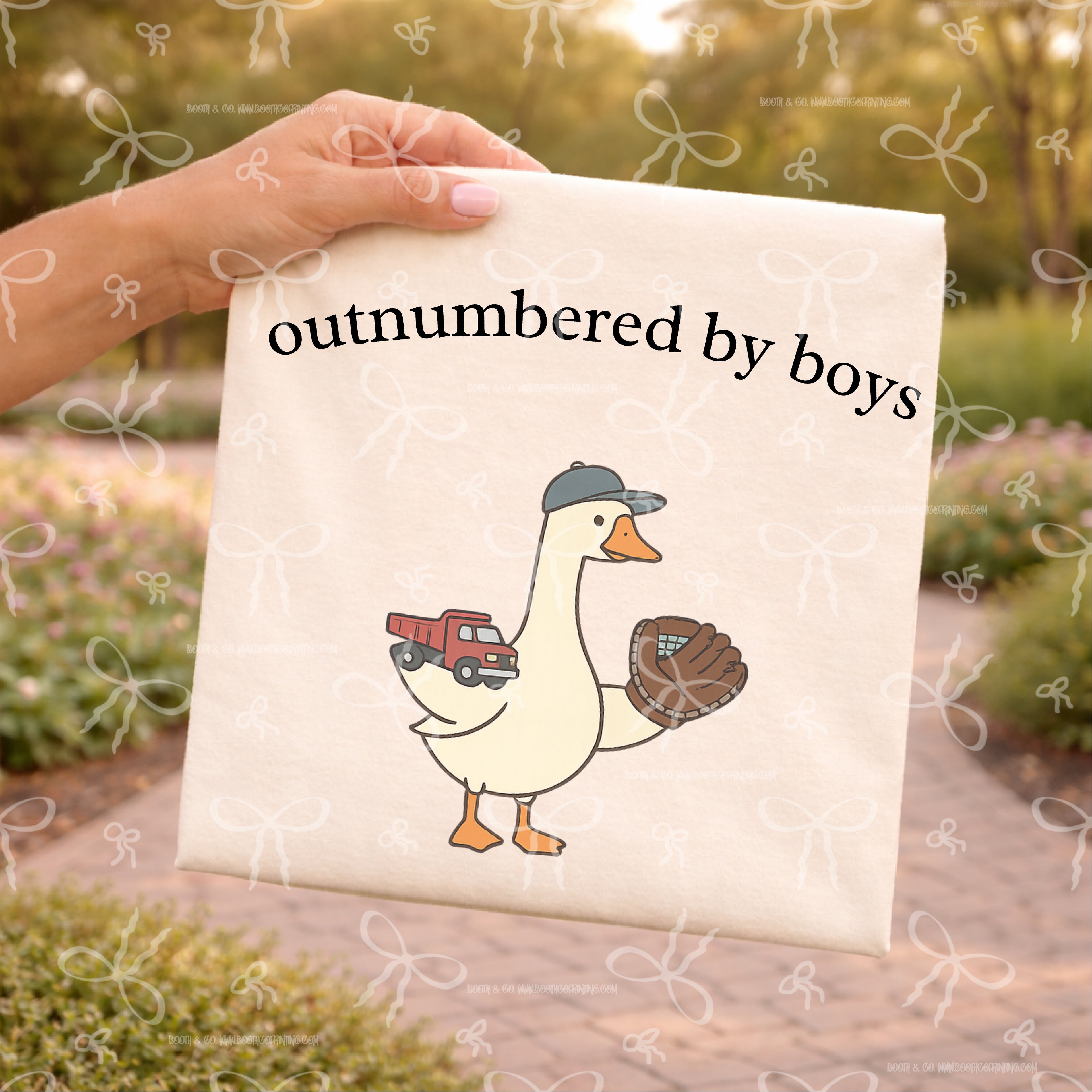 Outnumbered by boys Goose- Red truck and glove (black)