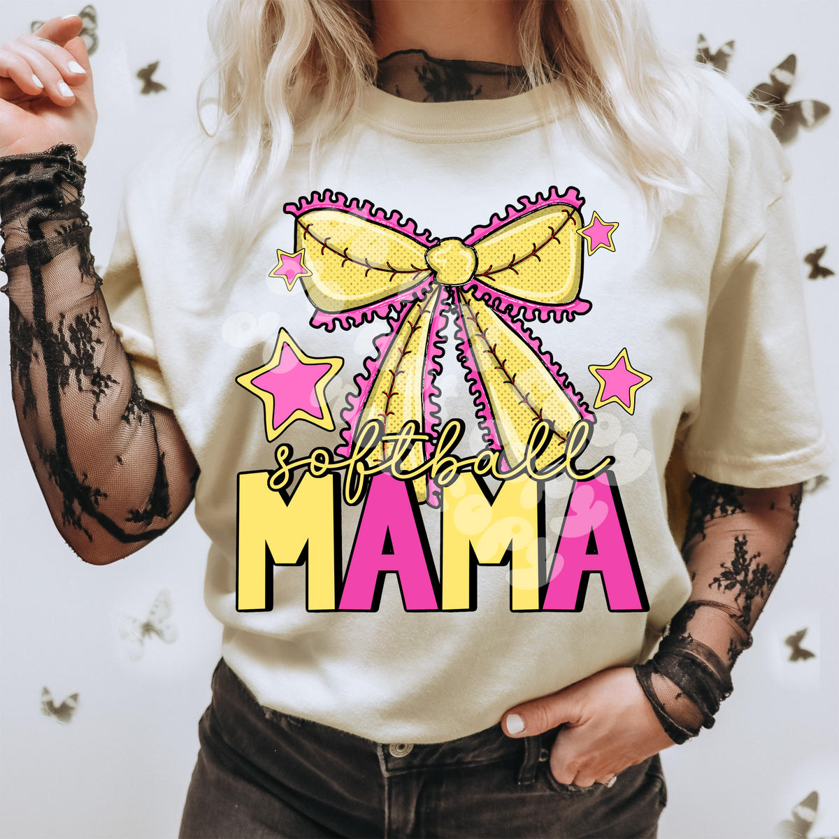 Softball Mama Laced Doodle Bow