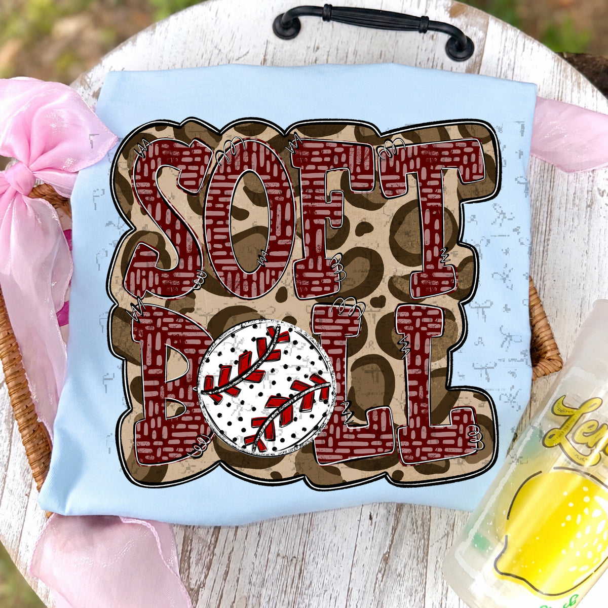 Softball Doodle Letters Polka Dot Cheetah Print-Maroon