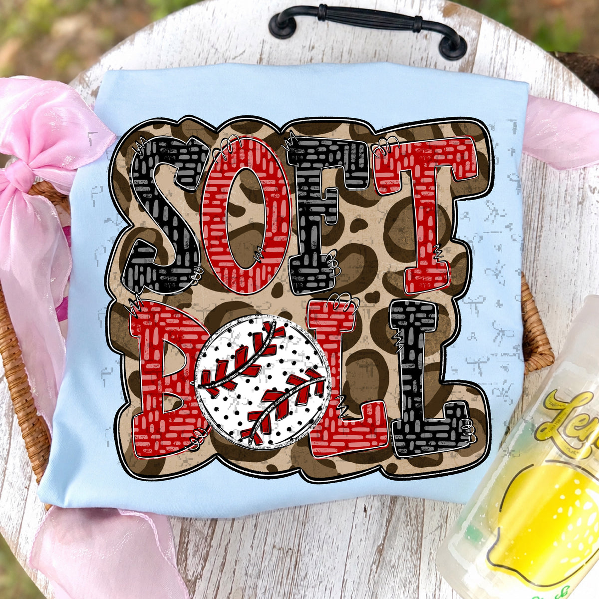 Softball Doodle Letters Polka Dot Cheetah Print-Black/Red
