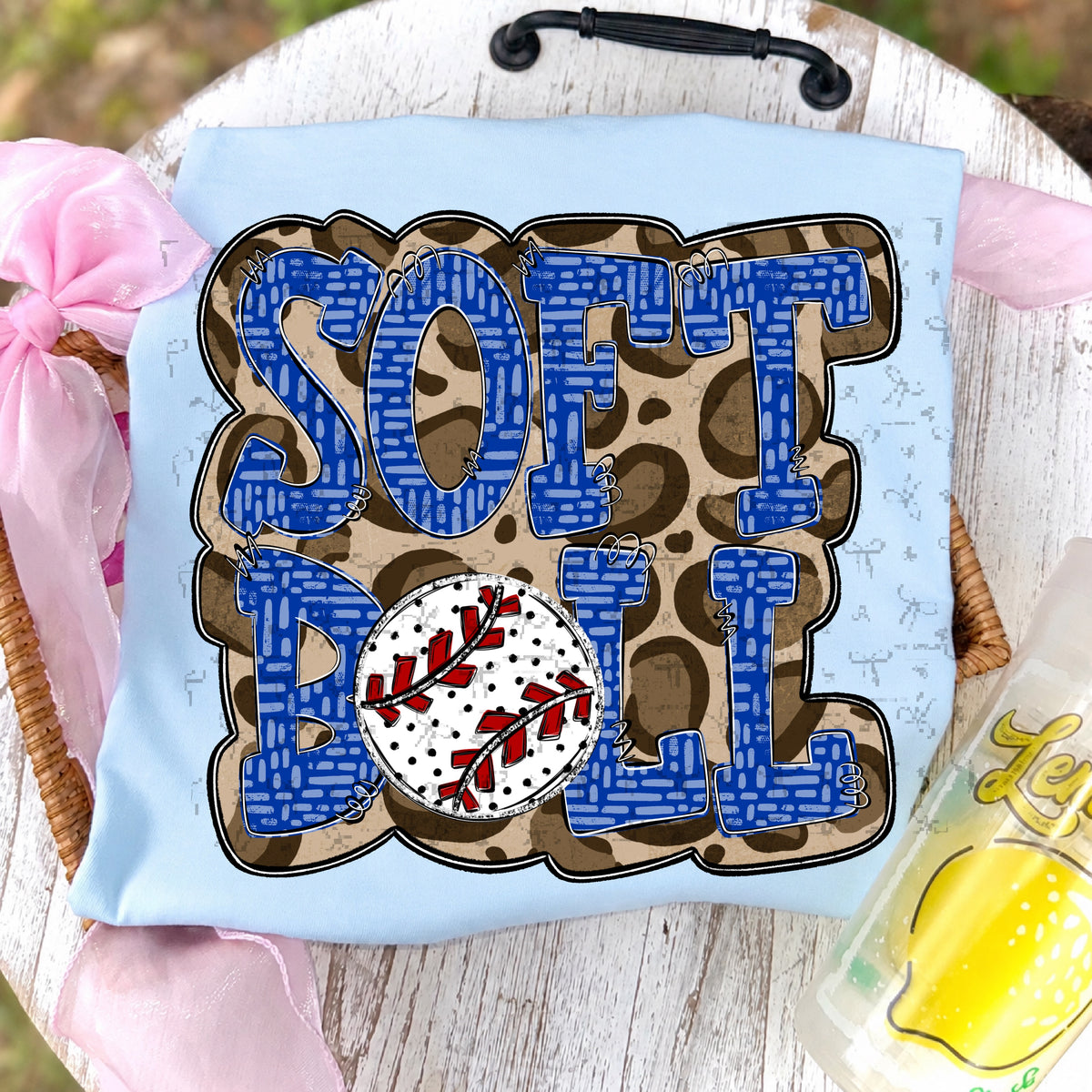 Softball Doodle Letters Polka Dot Cheetah Print-Royal Blue