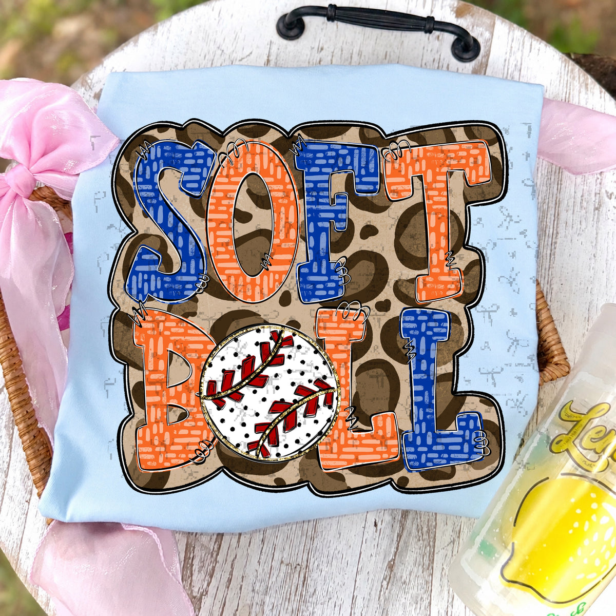 Softball Doodle Letters Polka Dot Cheetah Print-Royal Blue/Orange