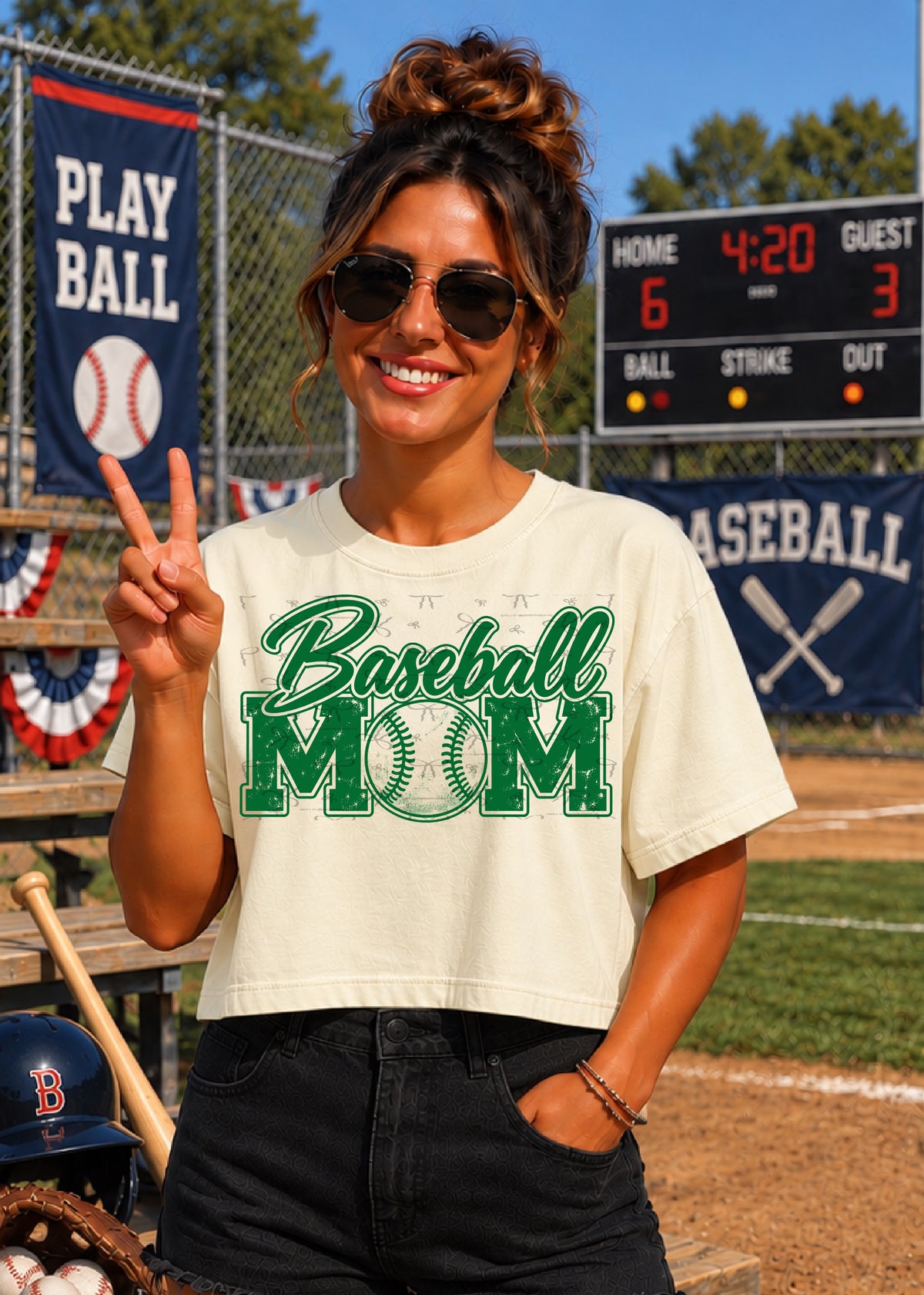 Baseball Mom (no white)- Kelly Green