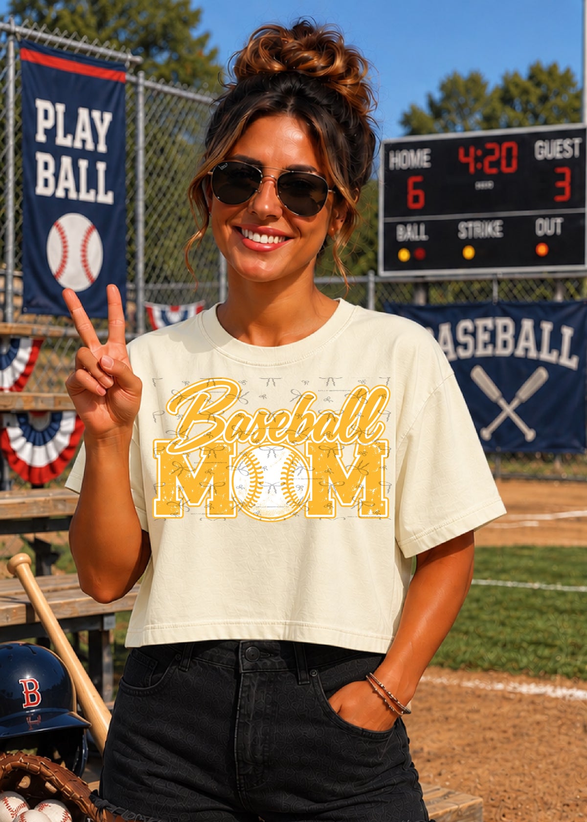 Baseball Mom (with white)- Yellow Gold