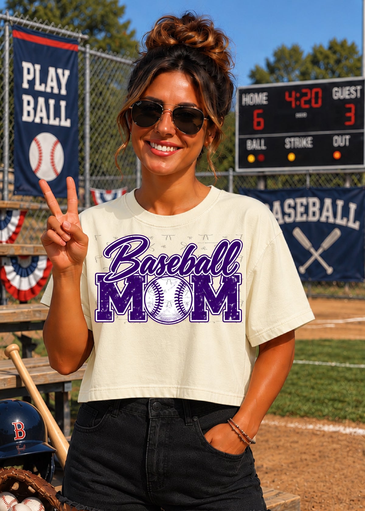 Baseball Mom (with white)- Purple