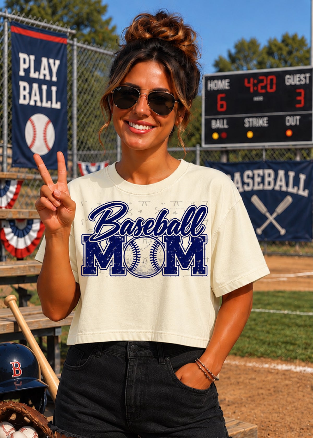 Baseball Mom (no white)- Navy Blue