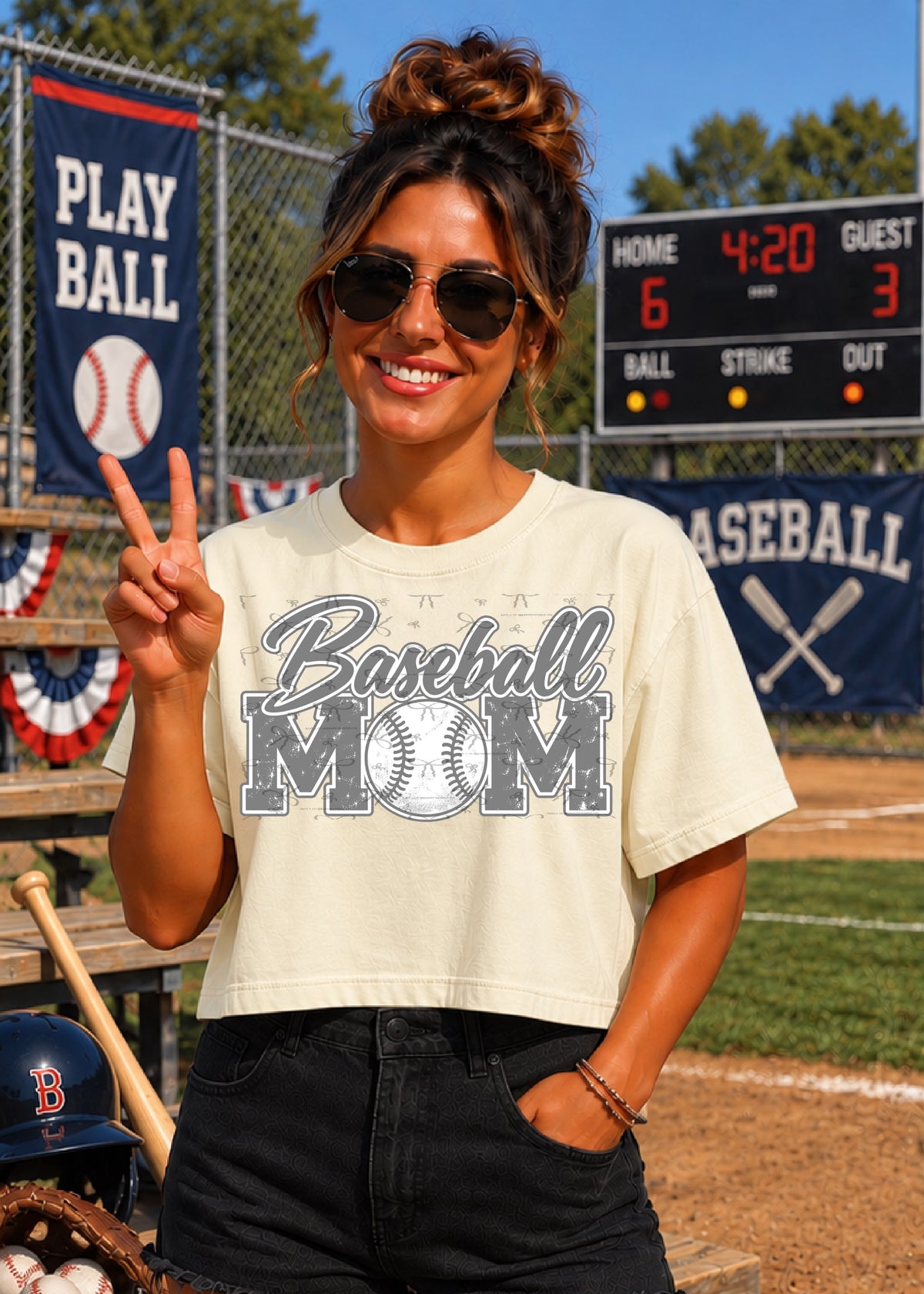 Baseball Mom (with white)- Gray