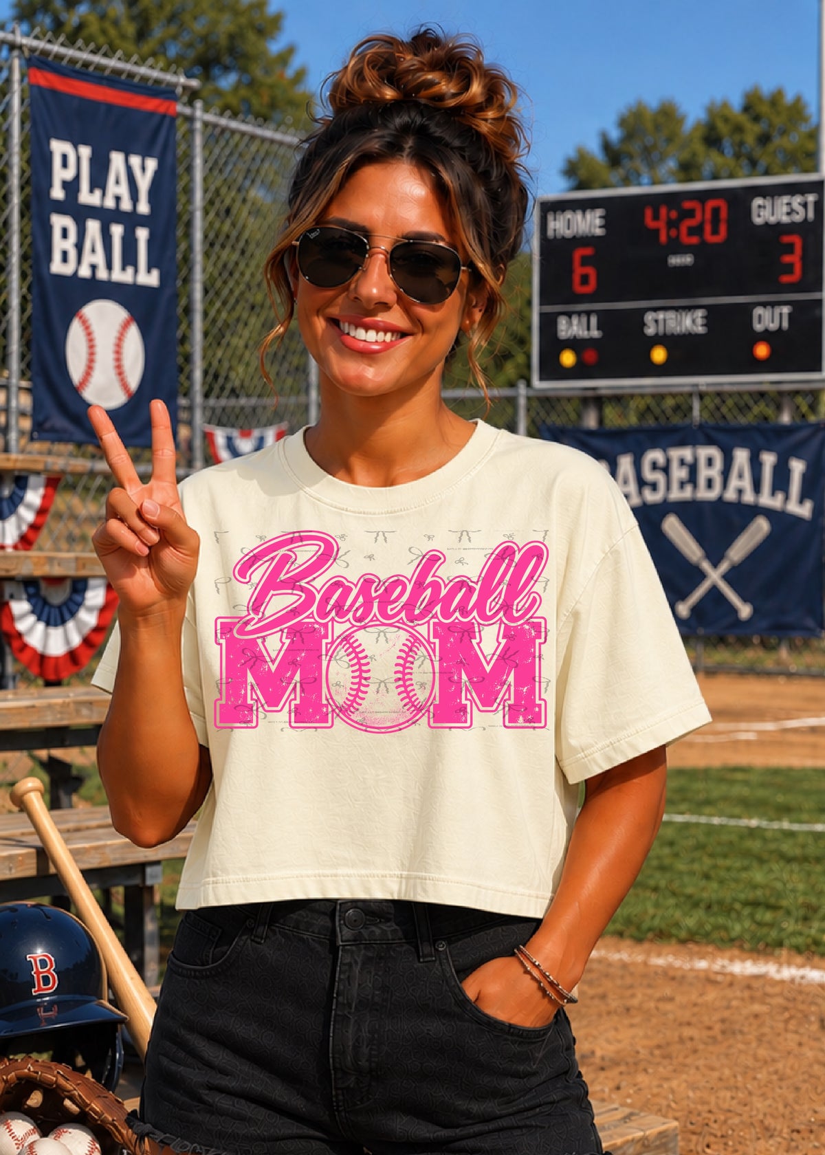 Baseball Mom (no white)- Pink