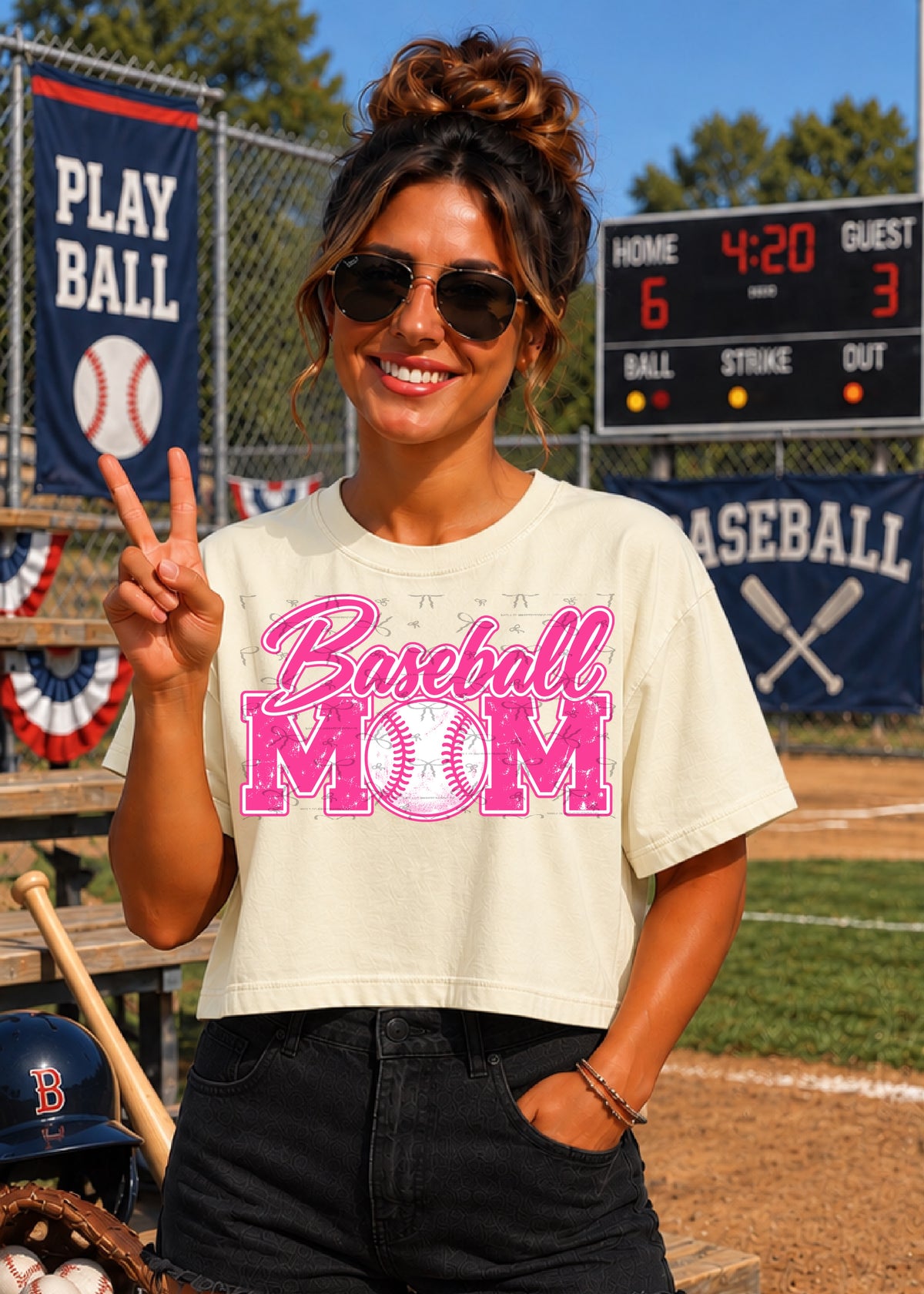 Baseball Mom (with white)- Pink