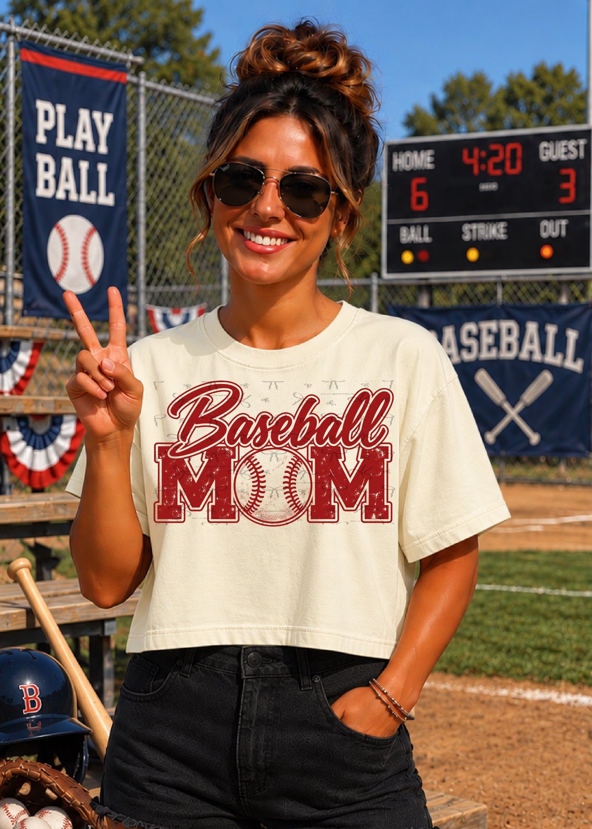 Baseball Mom (no white)- Crimson
