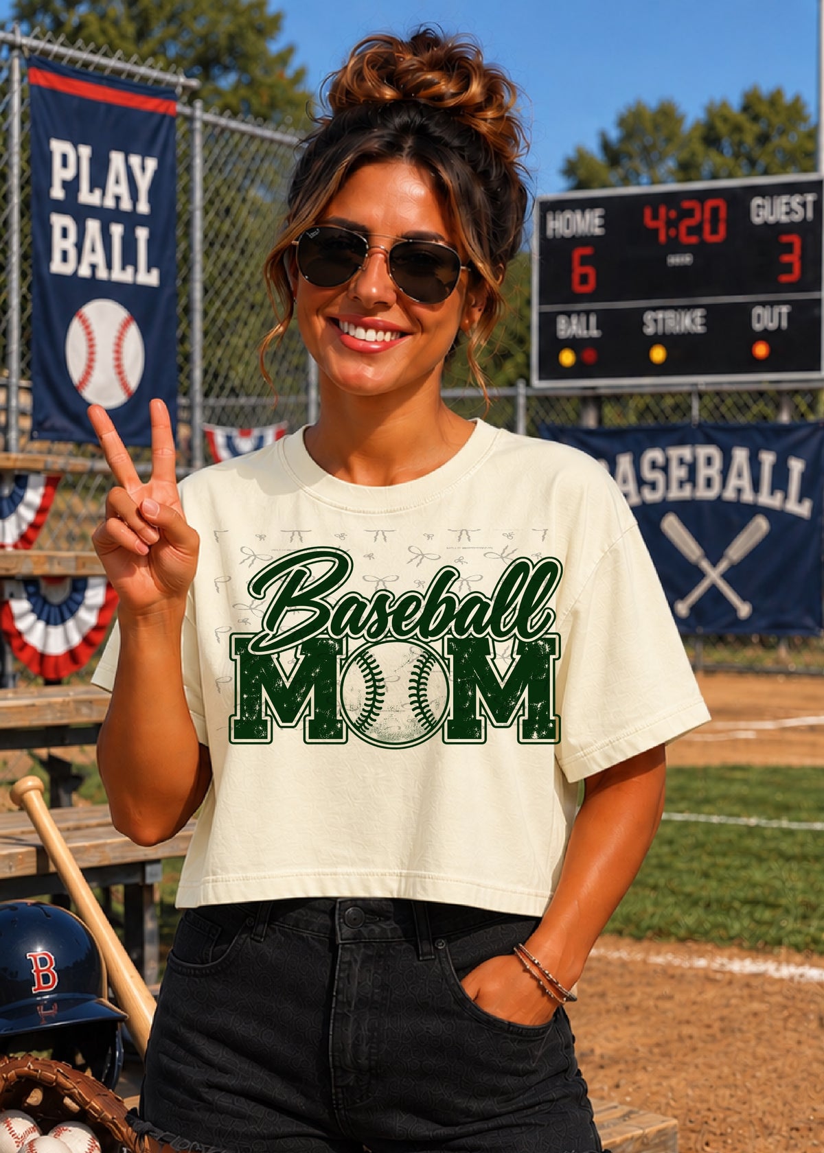 Baseball Mom (no white)- Dark Green