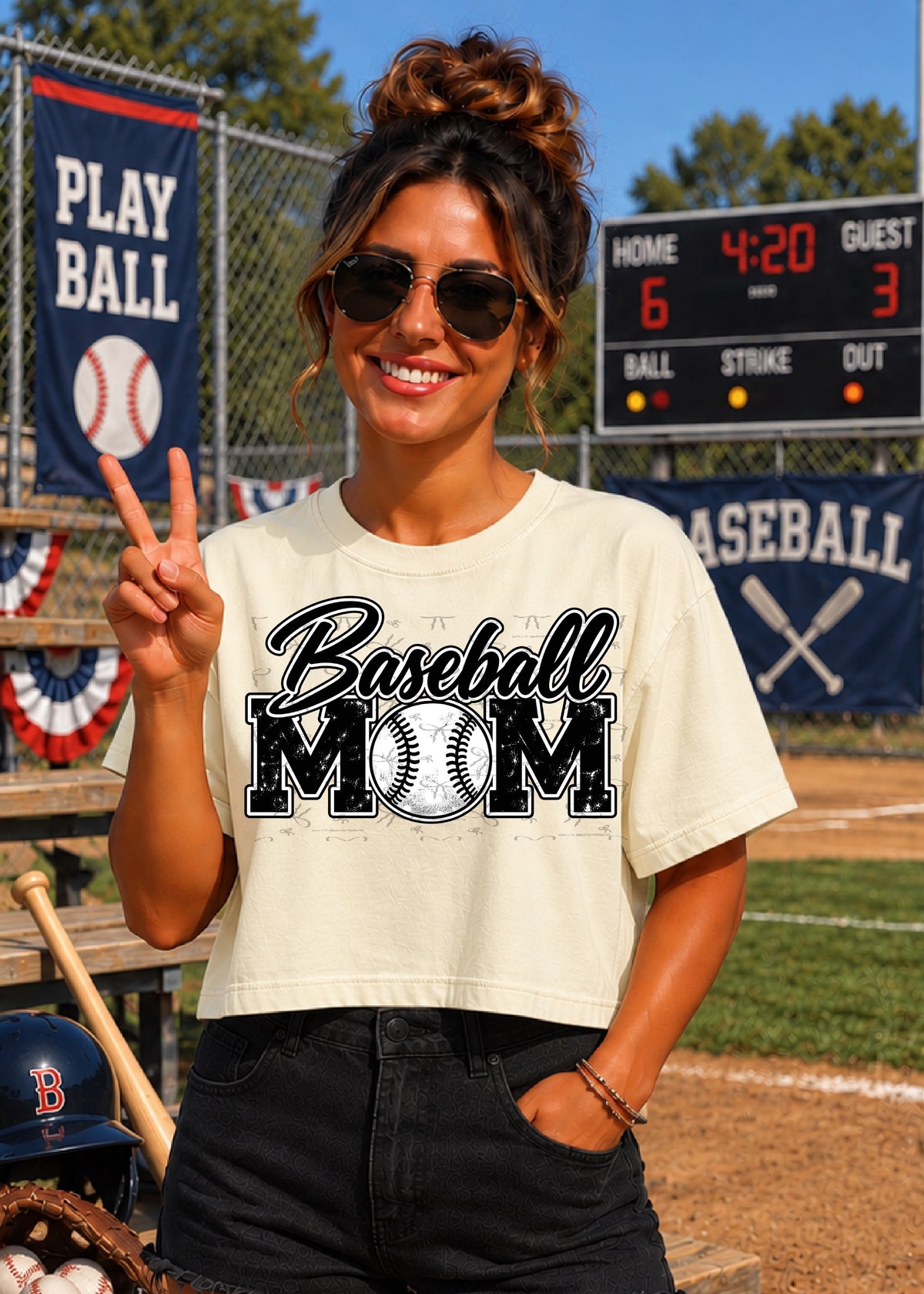 Baseball Mom (with white)- Black
