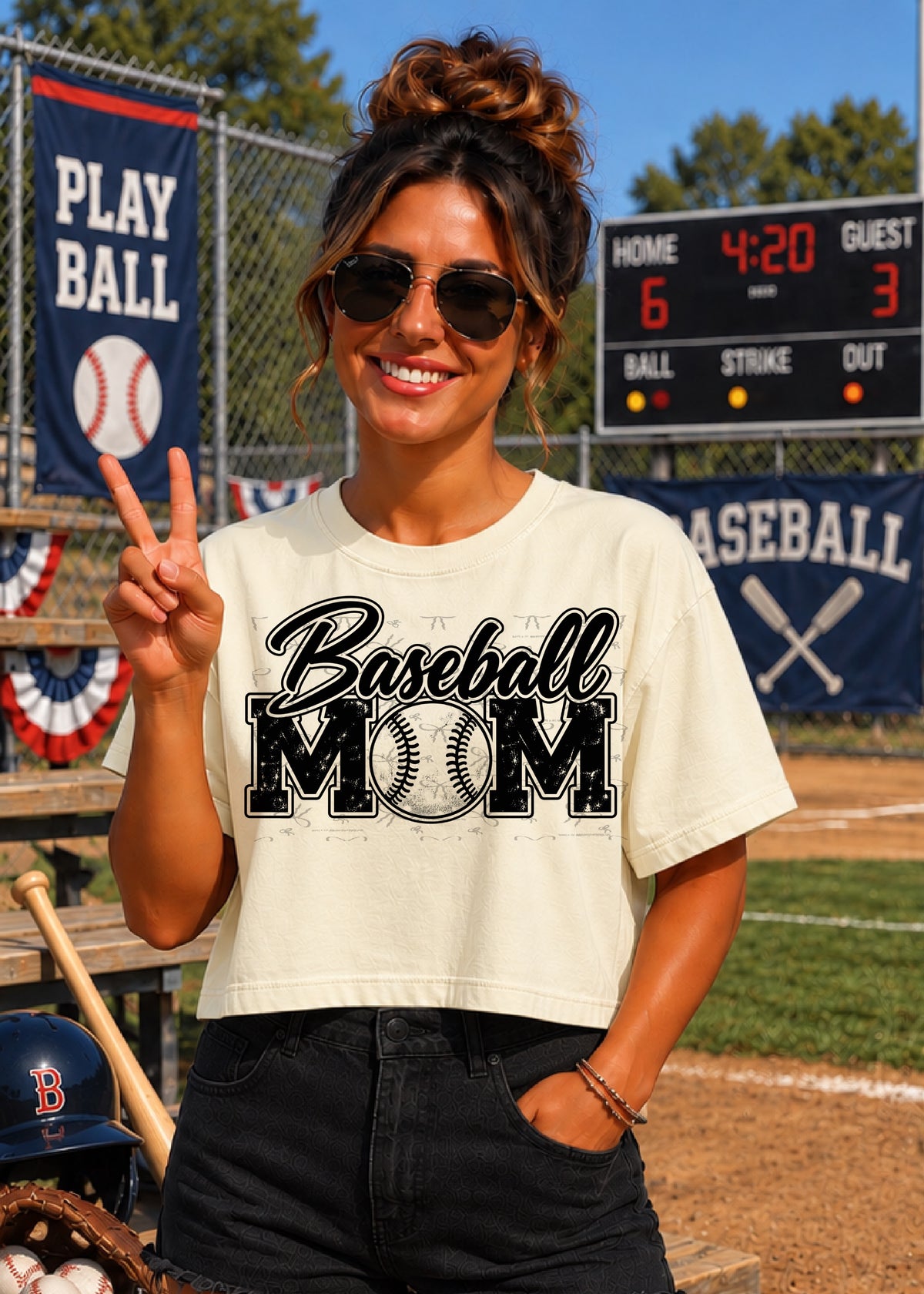 Baseball Mom (no white)- Black