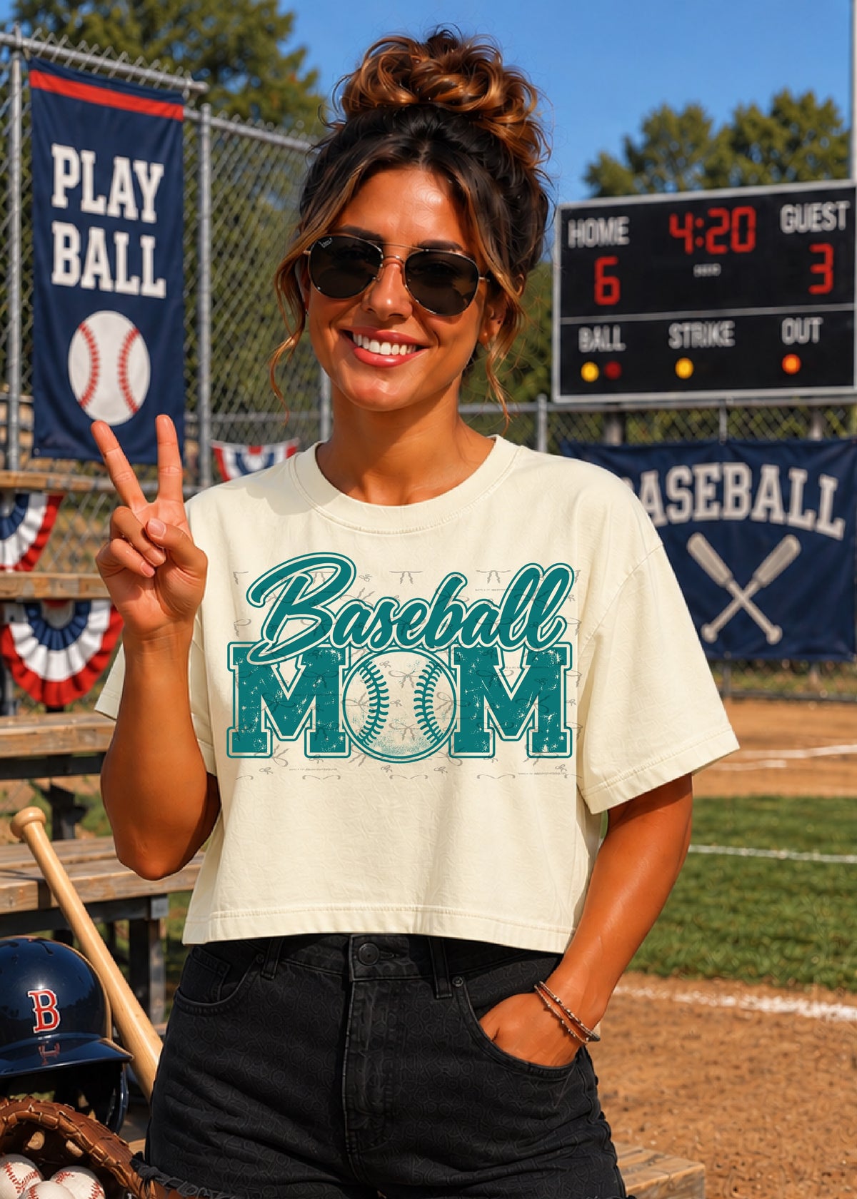 Baseball Mom (no white)- Teal