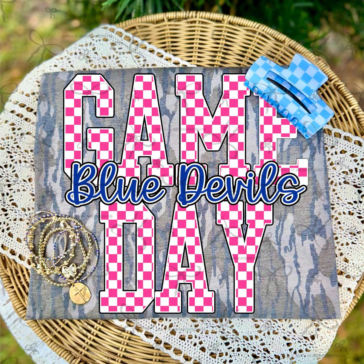 Game Day Large Pink Checkered- Blue Devils (Royal blue)