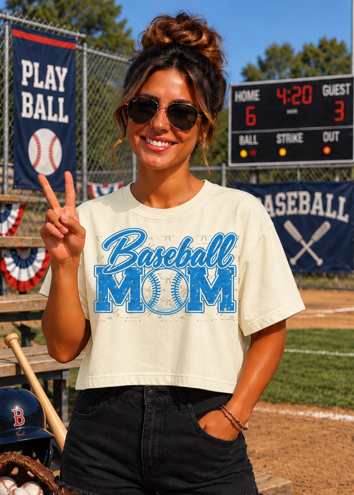 Baseball Mom (no white)- Cyan