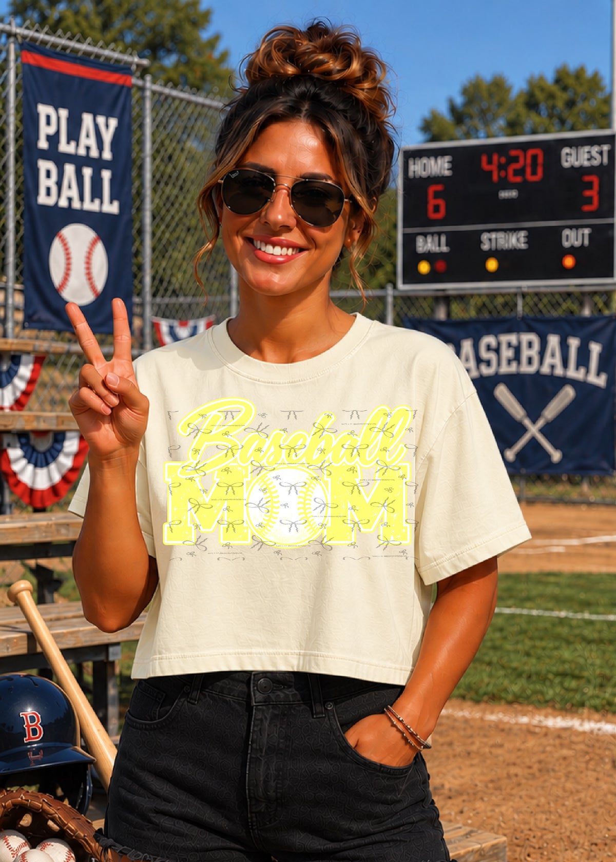 Baseball Mom (with white)- Butter