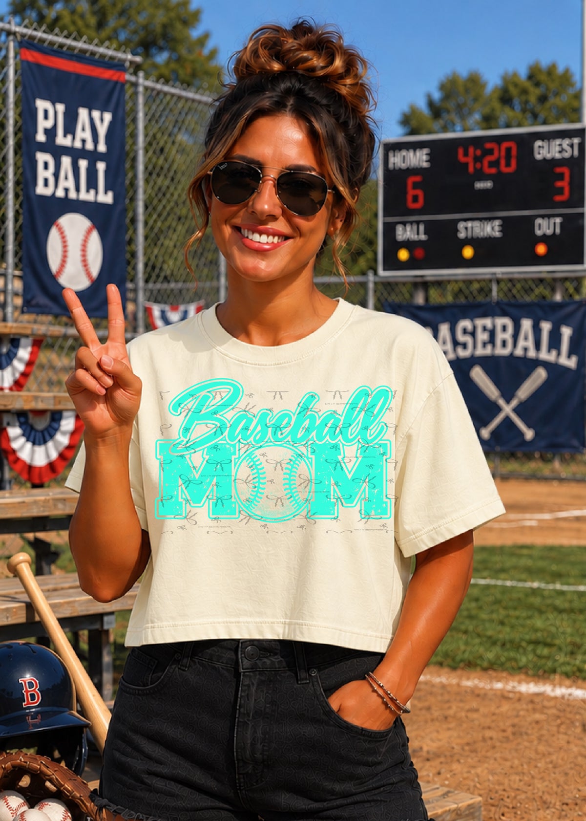 Baseball Mom (no white)- Turquoise