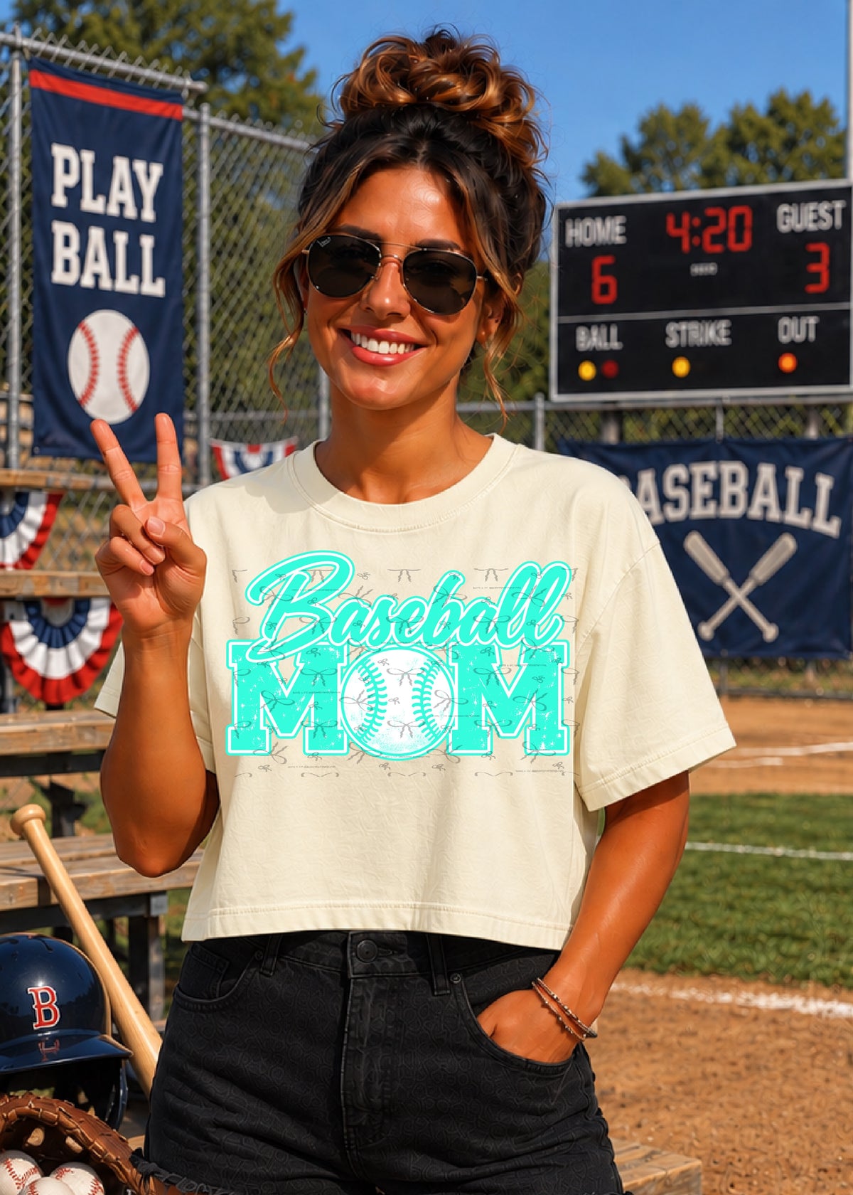 Baseball Mom (with white)- Turquoise