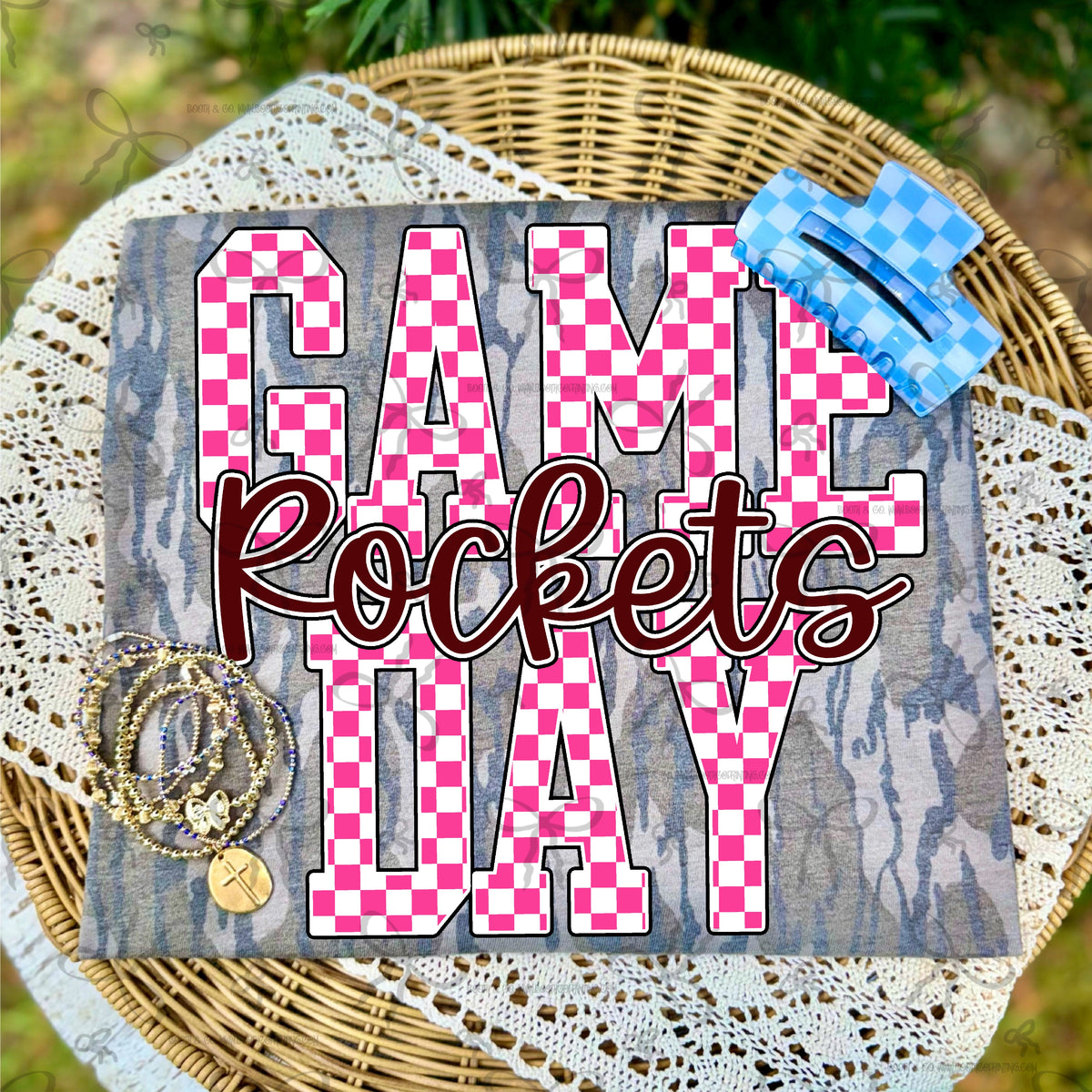 Game Day Large Pink Checkered- Rockets (Maroon)
