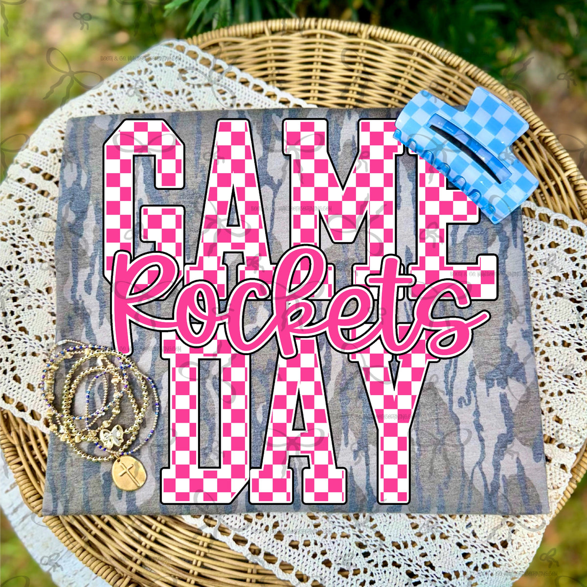 Game Day Large Pink Checkered- Rockets (Pink)