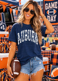 Auburn Distressed Letterman - Curved (White)