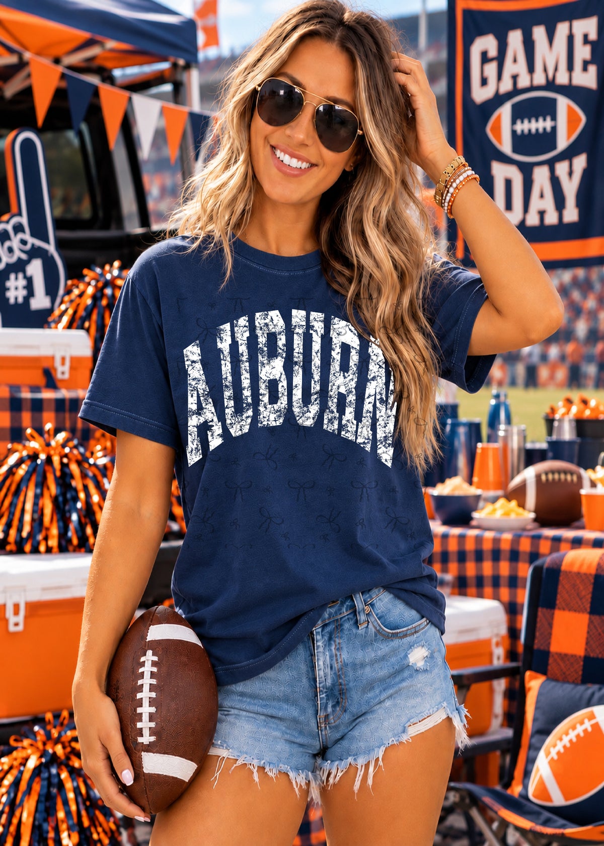 Auburn Distressed Letterman - Curved (White)
