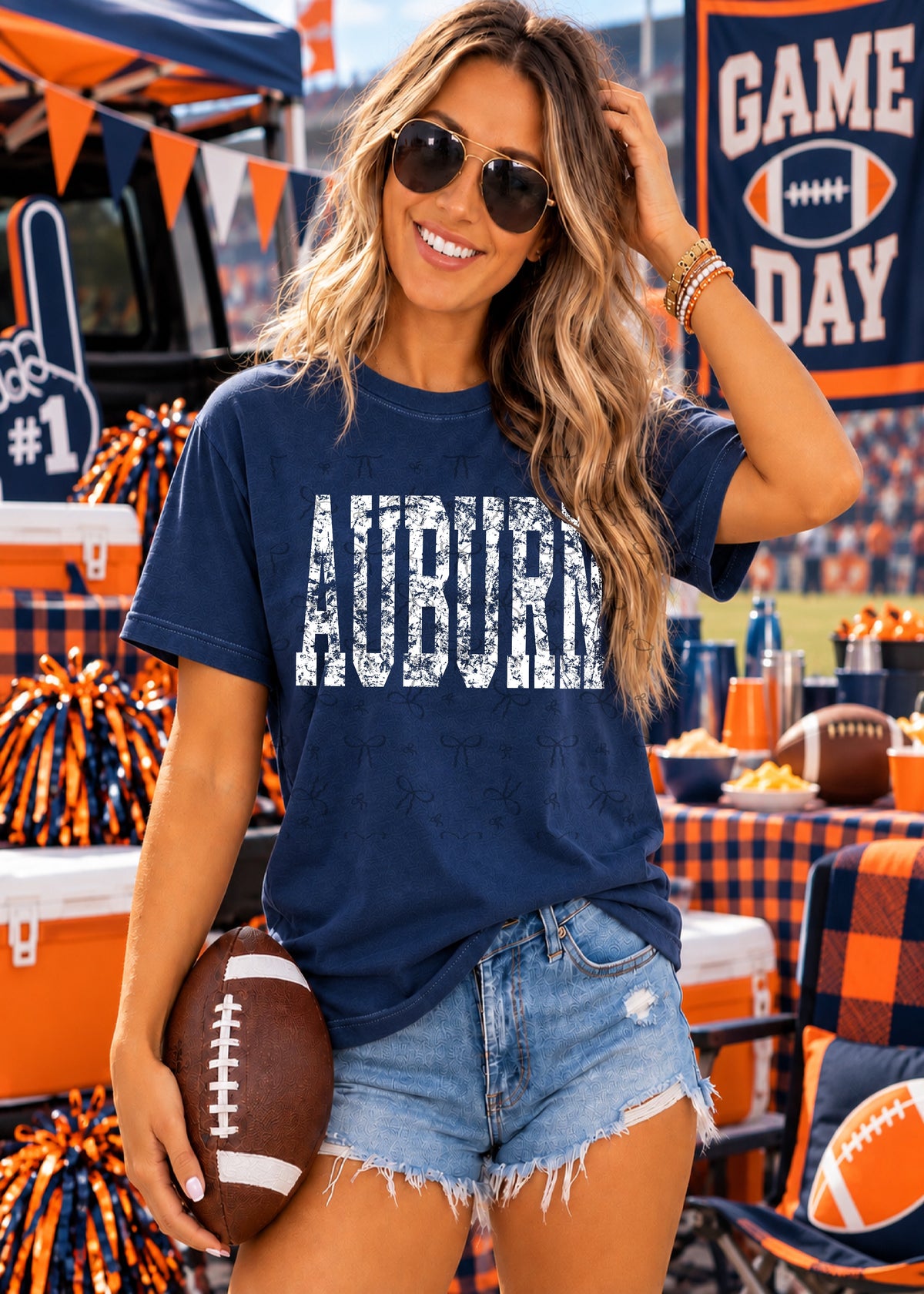 Auburn Distressed Letterman - Straight (White)