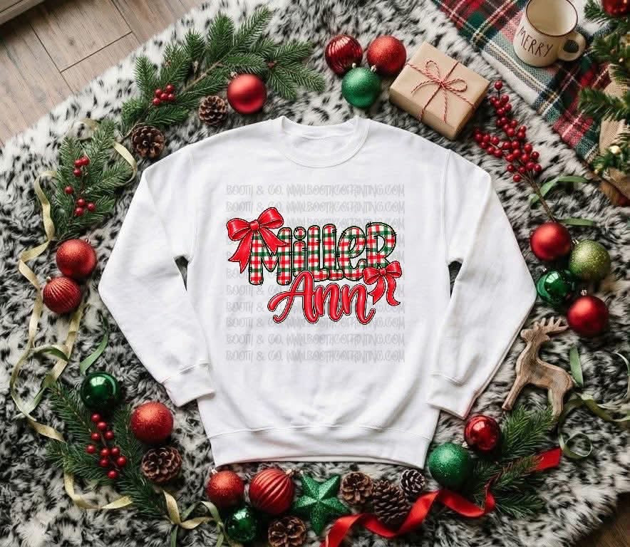 Christmas Plaid Bow- Custom Name Plate
