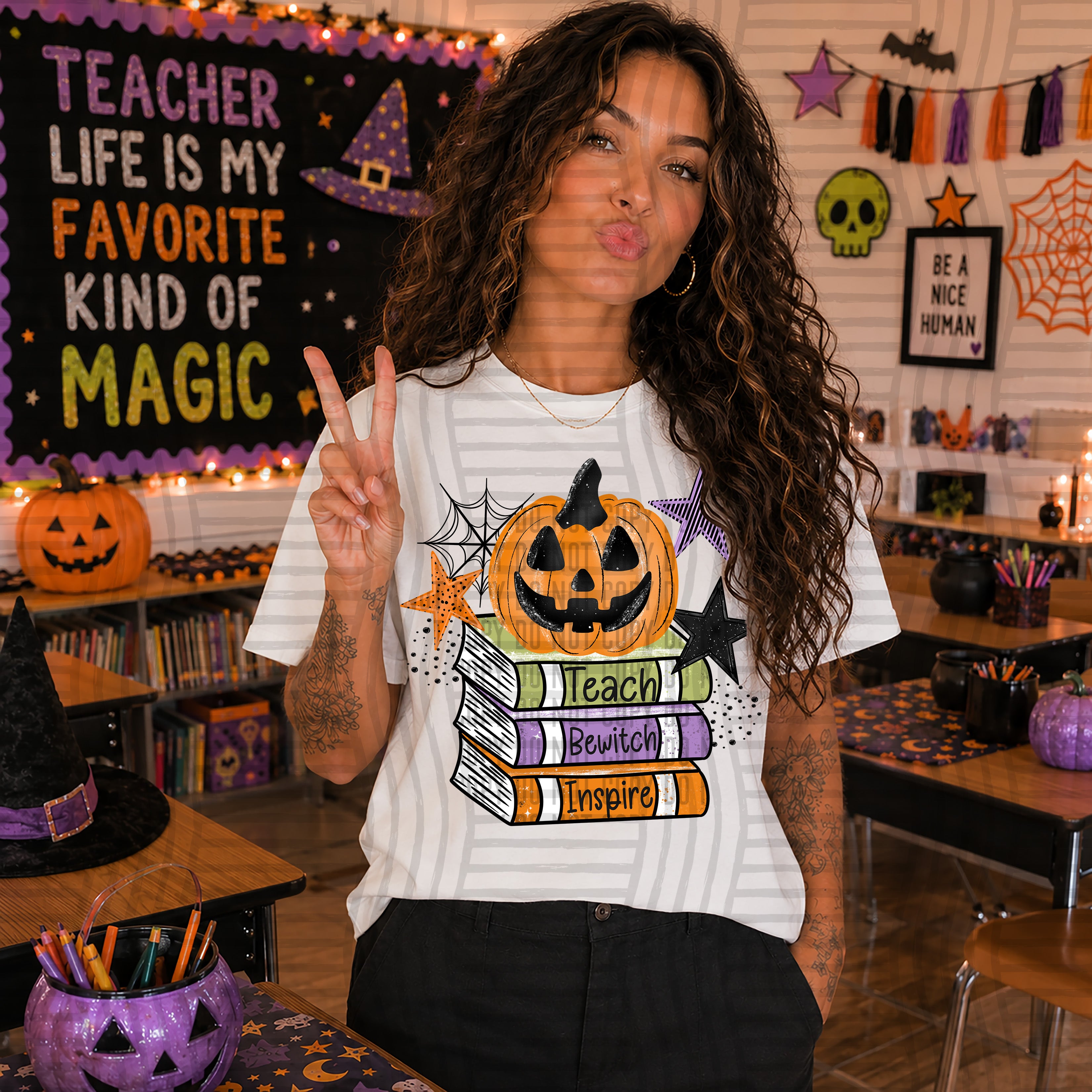 Teach Bewitch Inspire Pumpkin Book Stack